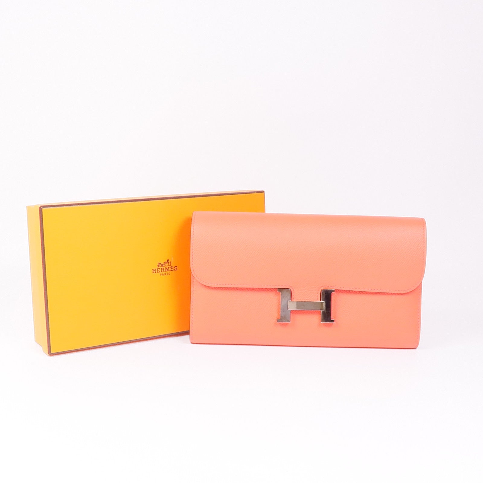 HERMES Epsom皮革Constance Wallet銀扣長錢包T5 Rose Jaipur