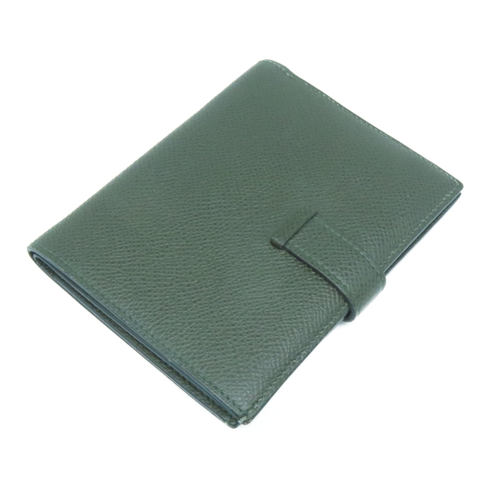 HERMES 【激減優惠】Epsom皮革Bearn Compact Wallet金扣錢包Canopee叢林綠色