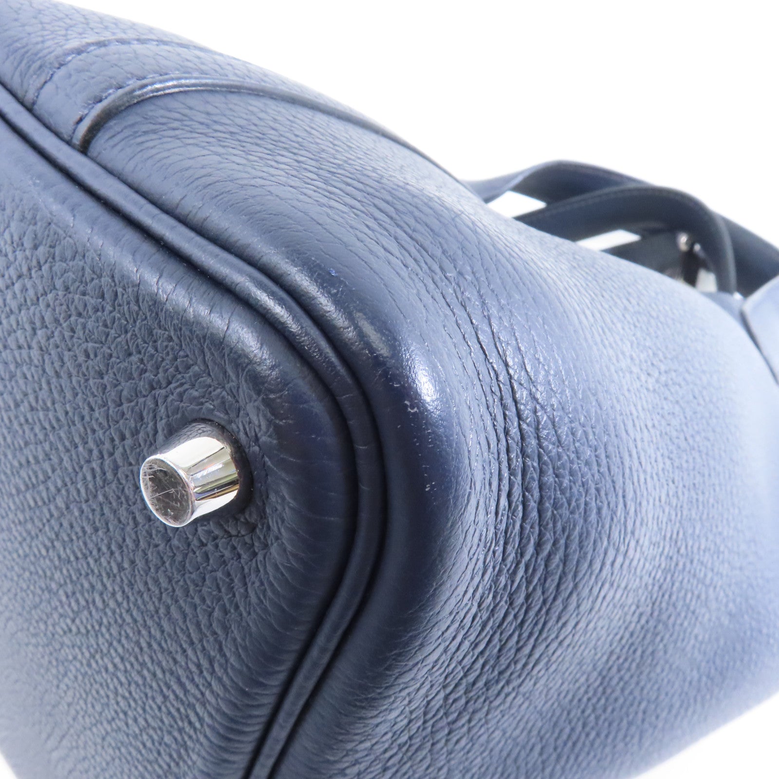 HERMES Clemence皮革Picotin PM銀扣手挽袋Blue Nuit/深藍色