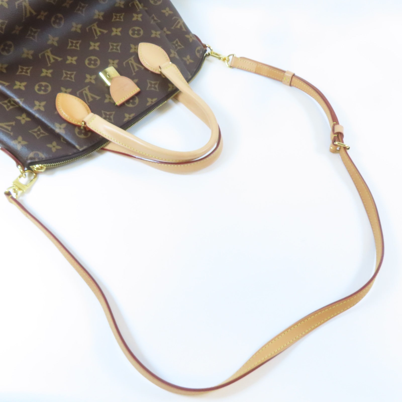LOUIS VUITTON Monogram Rivoli MM 2 Way Shoulder金扣手挽肩背兩用袋啡色