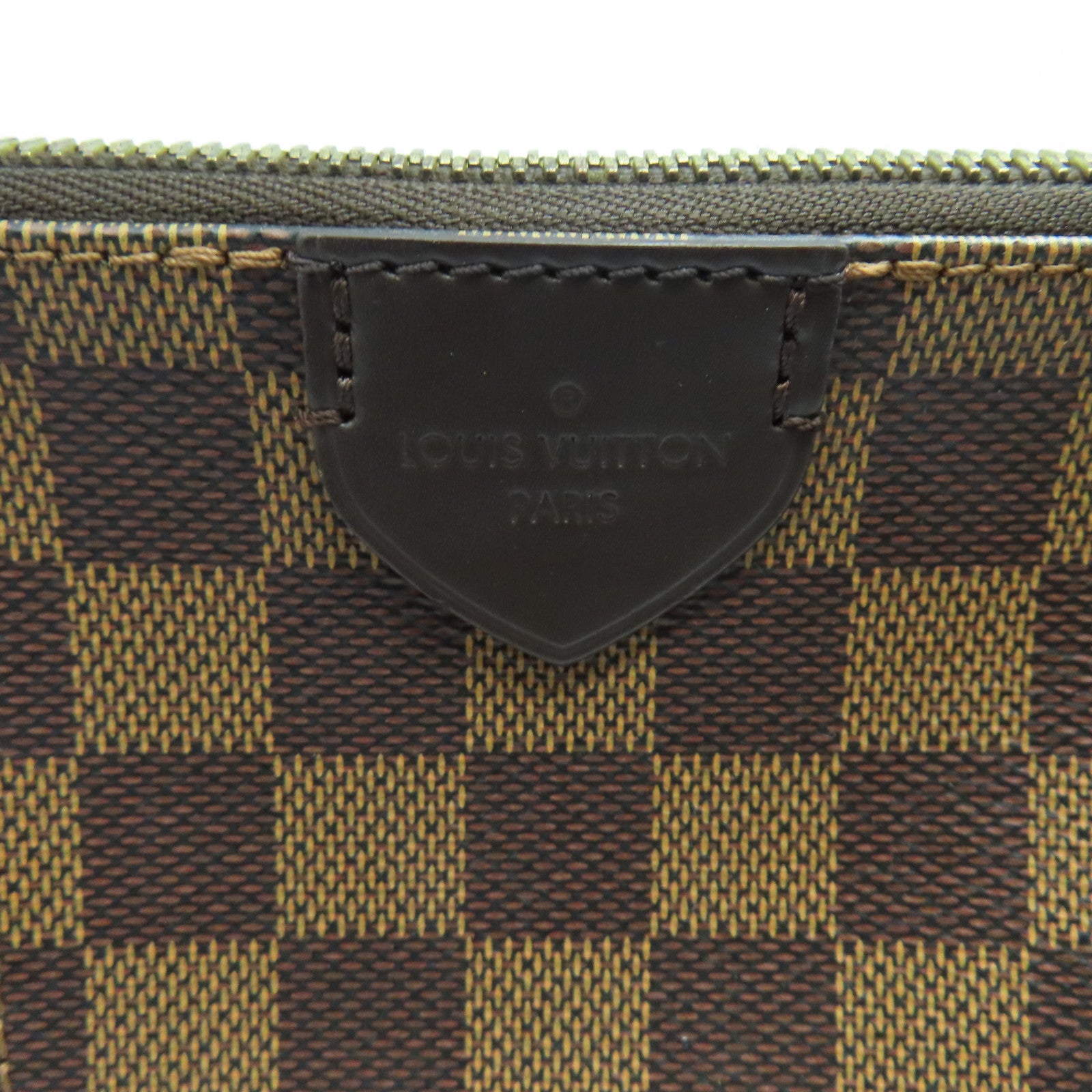 LOUIS VUITTON Damier Caissa MM gold buckle handle bag brown/red