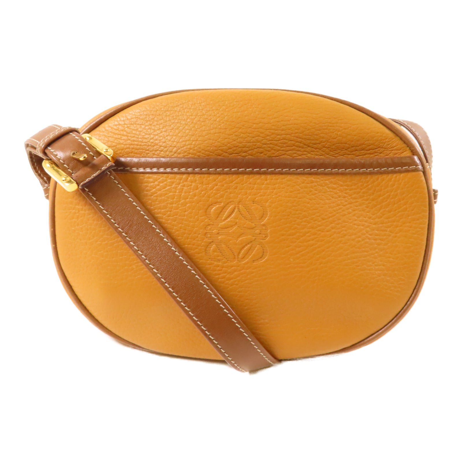 LOEWE 牛皮皮革Vintage Shoulder Bag金扣肩背袋啡色