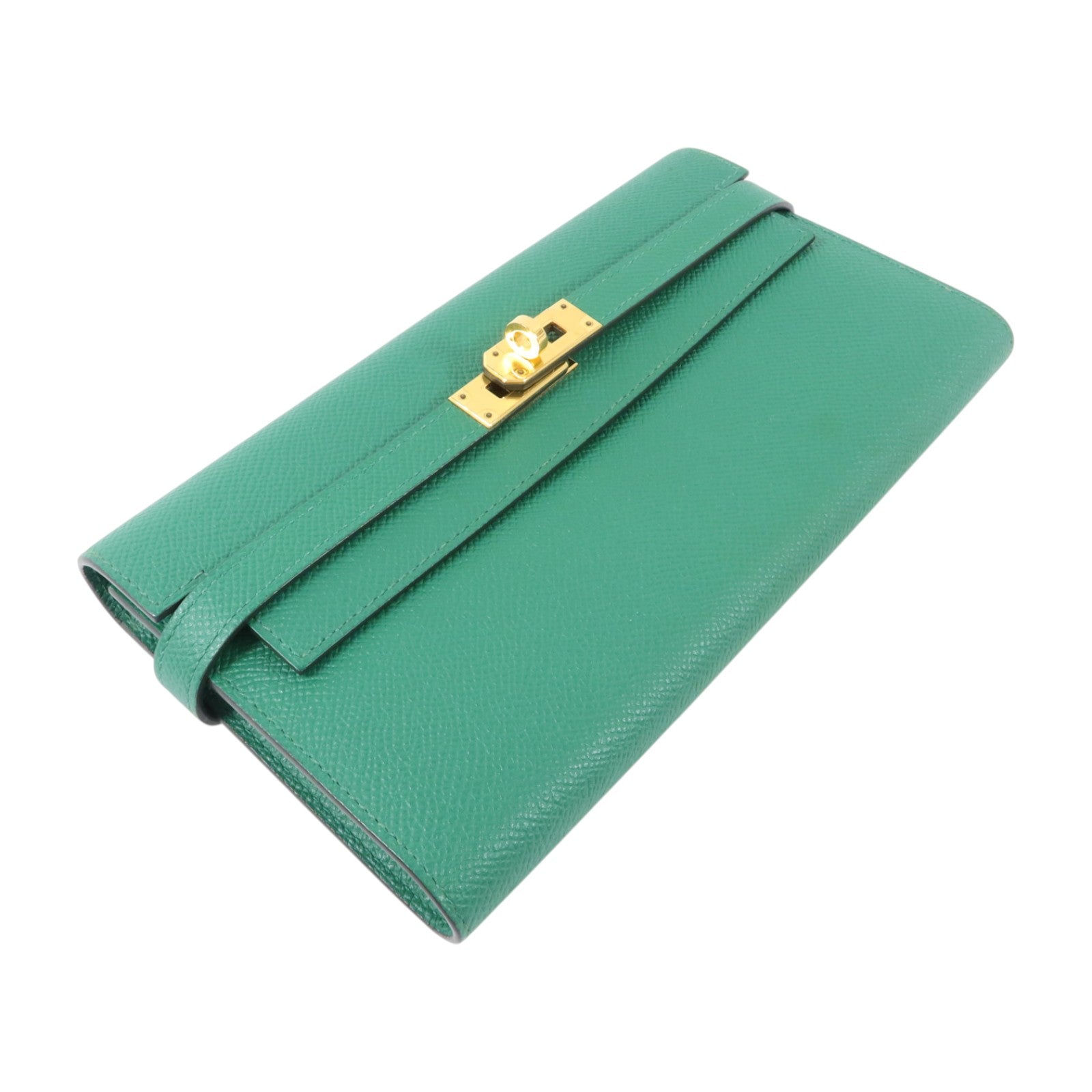 HERMES Epsom皮革Kelly Wallet金扣長錢包Vert Vertigo