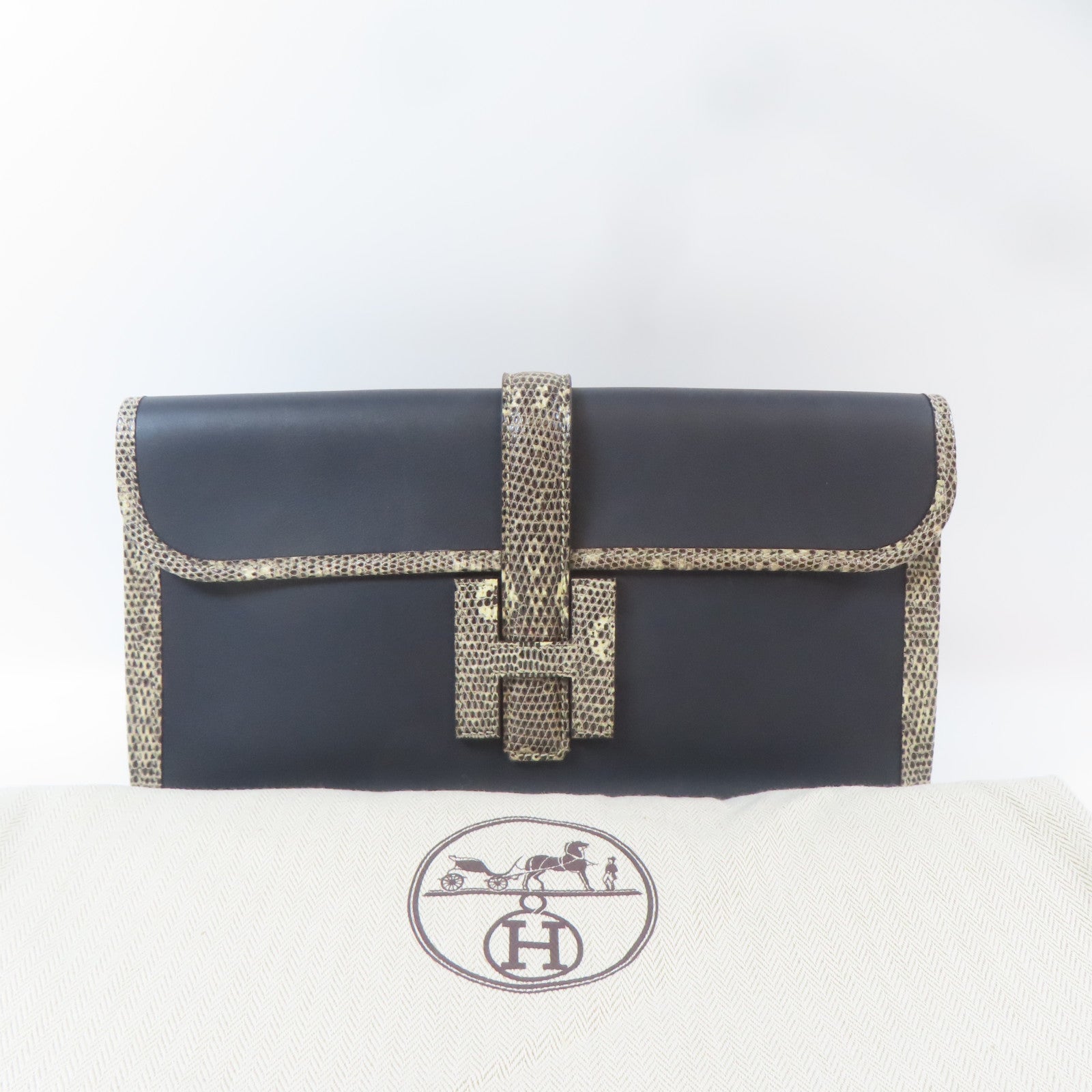 HERMES 【清倉大減價】Swift皮革/蜥蝪皮革Clutch Bag手拿包Bleu Indigo/深藍色