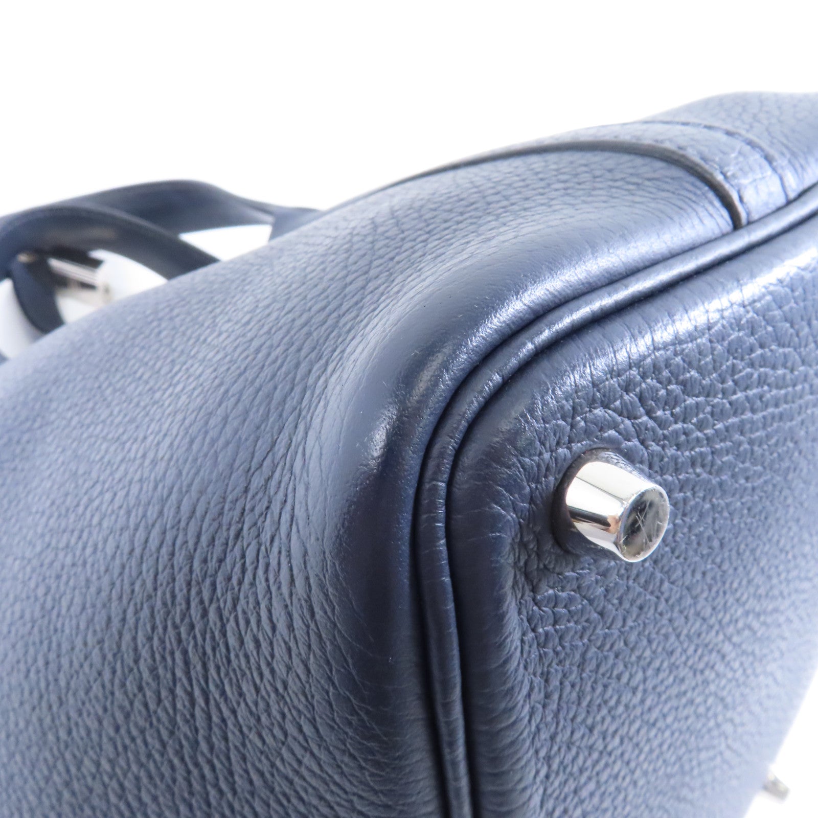 HERMES Clemence皮革Picotin PM銀扣手挽袋Blue Nuit/深藍色