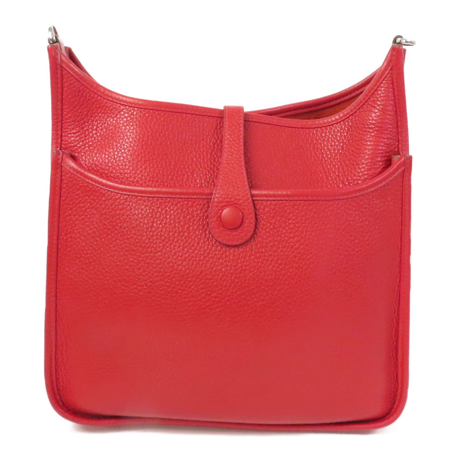 HERMES Clemence皮革Evelyne PM銀扣肩背袋Rouge Casaque法拉利紅色