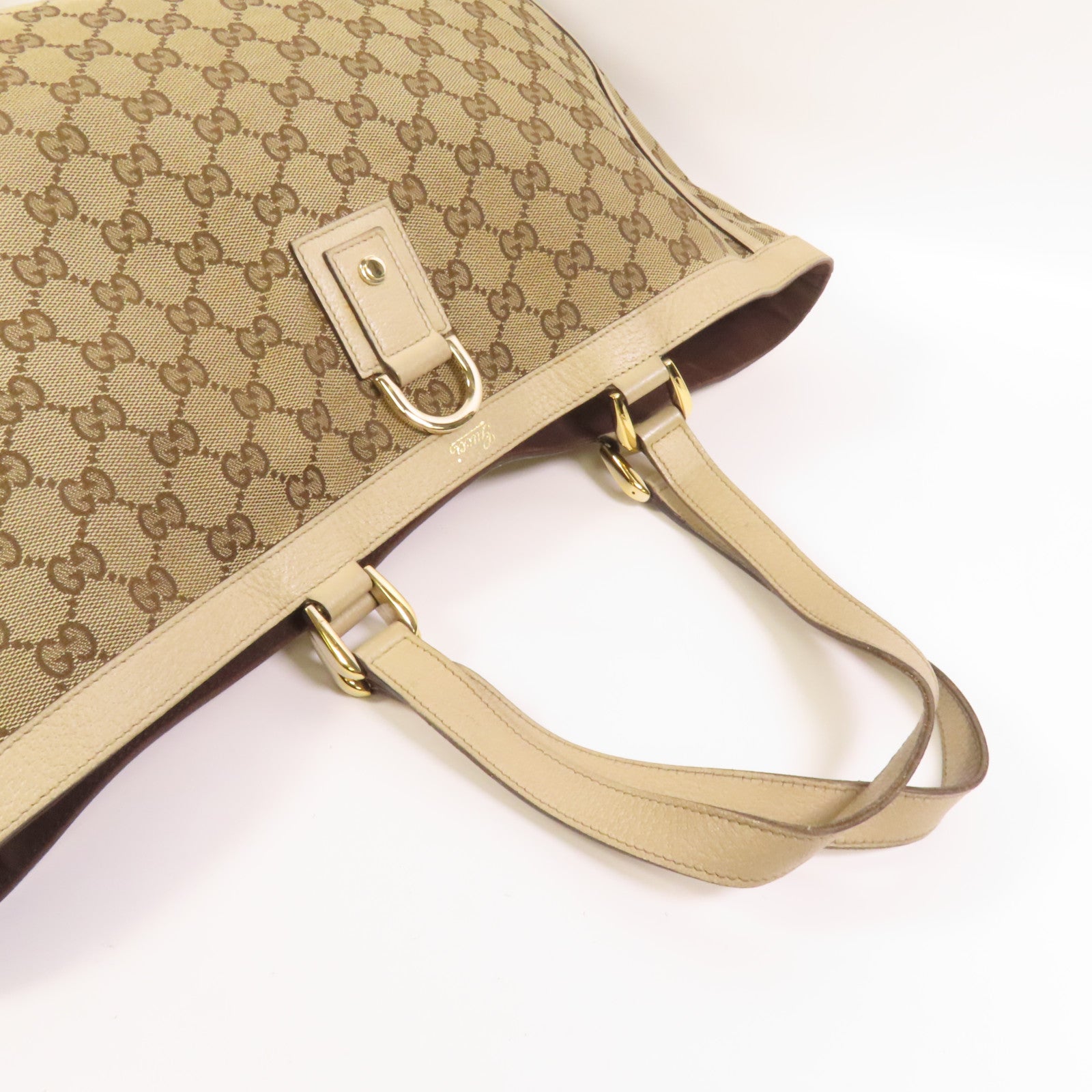 GUCCI 帆布Abbey Tote金扣手挽袋