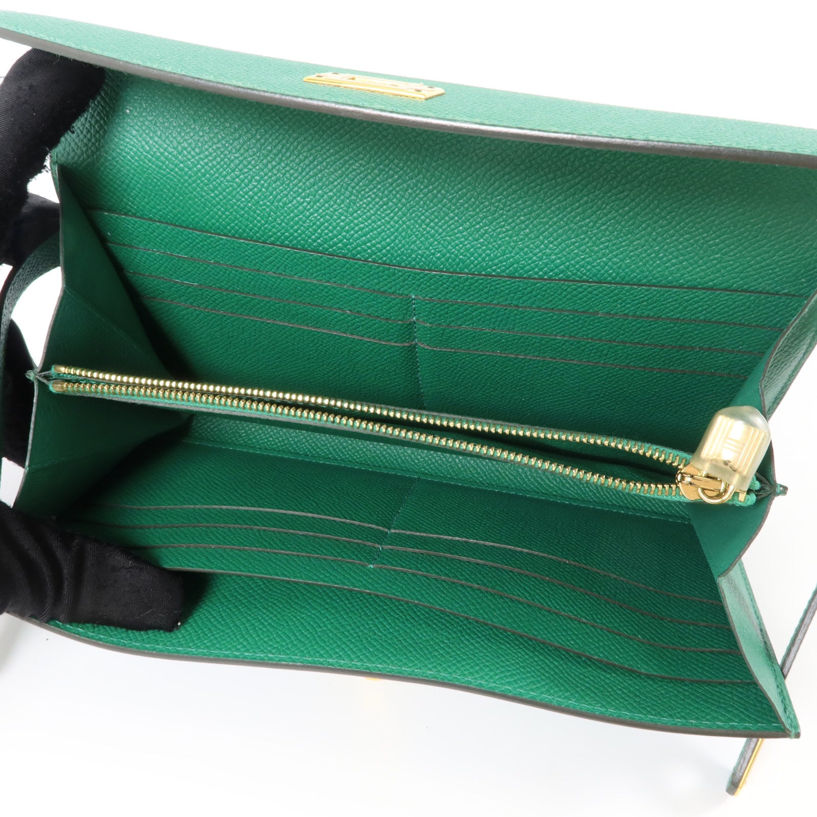HERMES Epsom皮革Kelly Wallet金扣長錢包Vert Vertigo