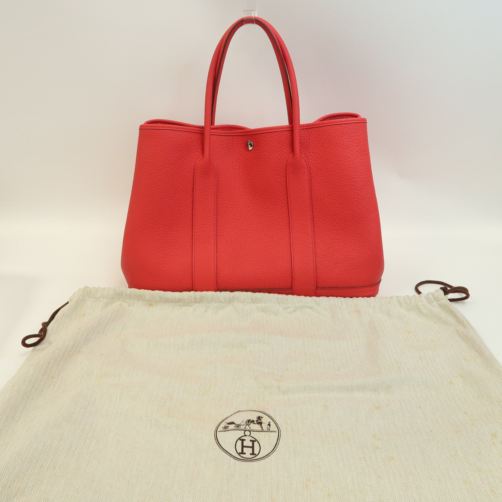 HERMES Clemence皮革Garden Party PM銀扣手挽袋Bougainvillea/杜鵑紅色