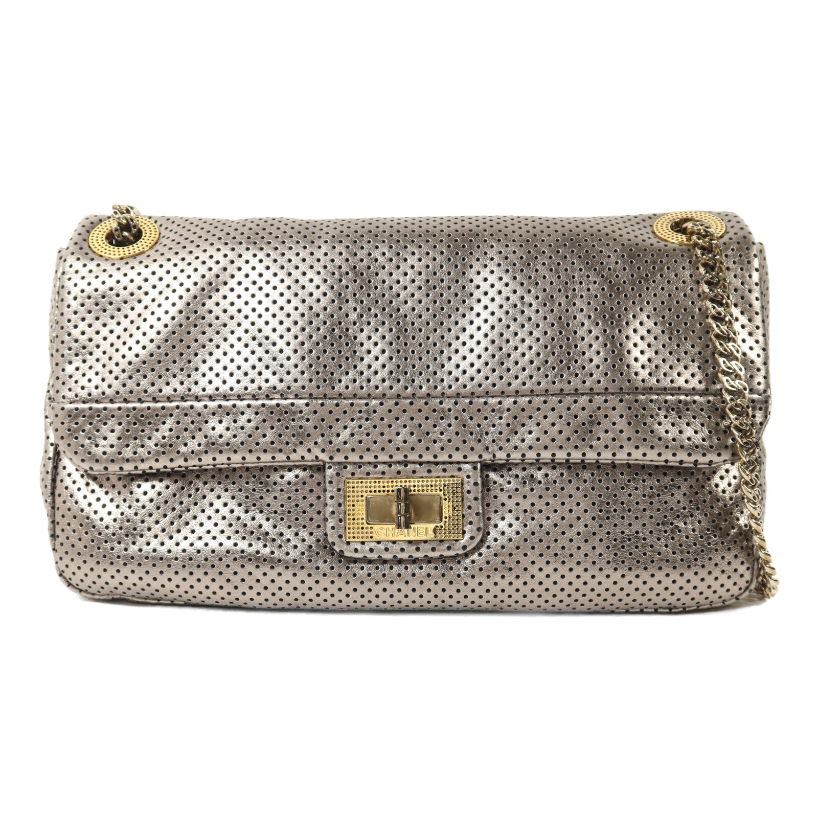CHANEL 牛皮皮革2.55 Drill Flap Bag鏈帶肩背袋