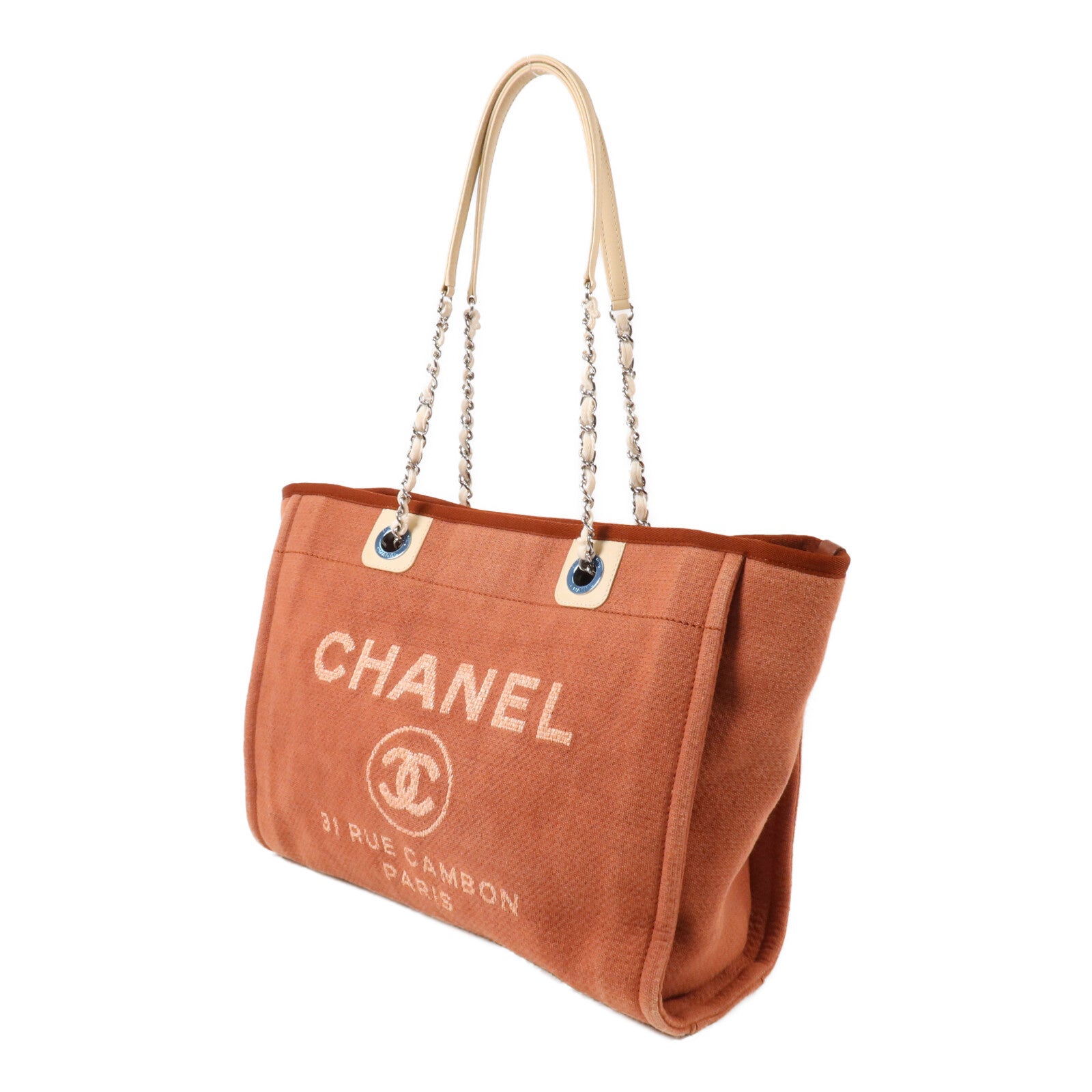 CHANEL 帆布Deauville Tote Bag鏈帶肩背袋