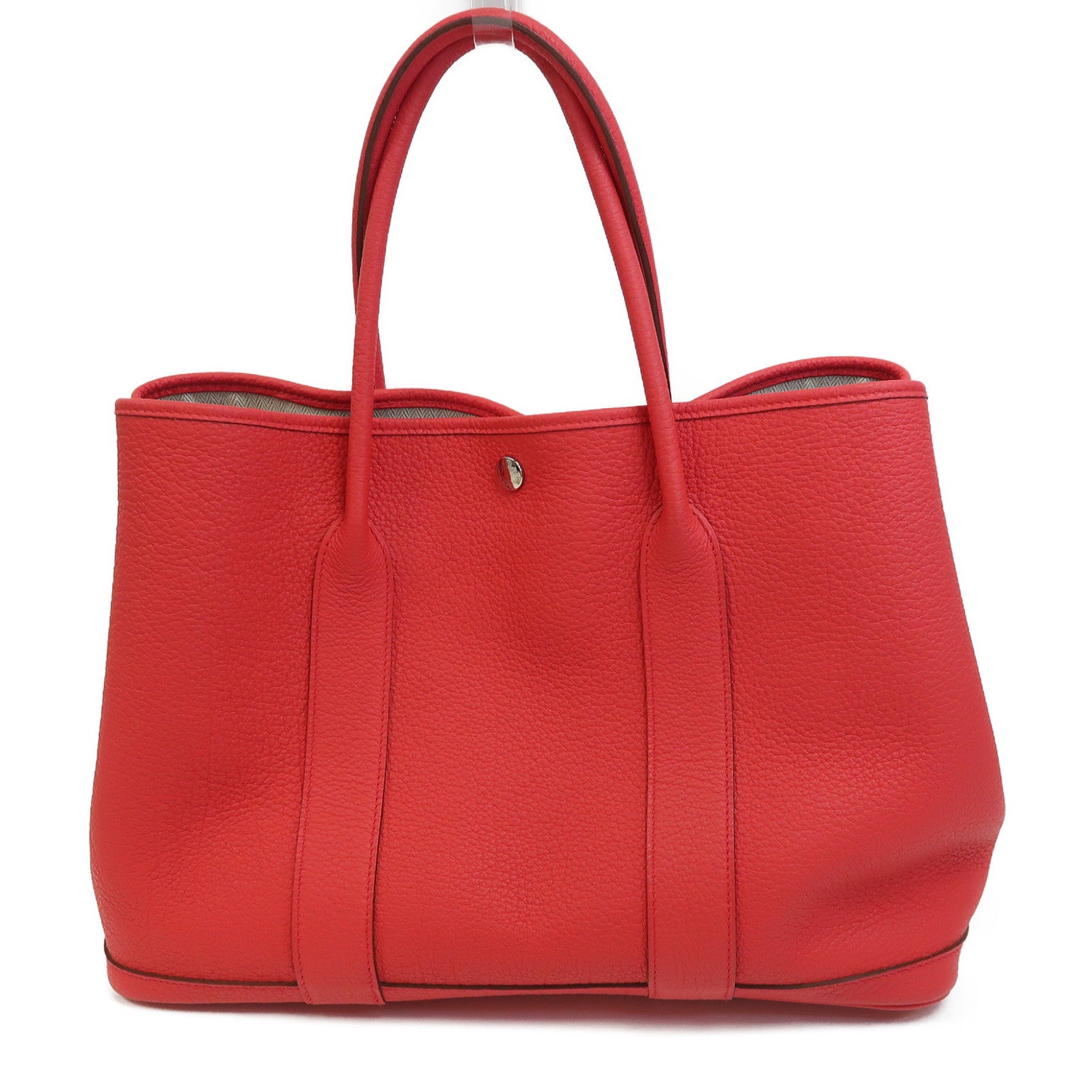HERMES Clemence皮革Garden Party PM銀扣手挽袋Bougainvillea/杜鵑紅色