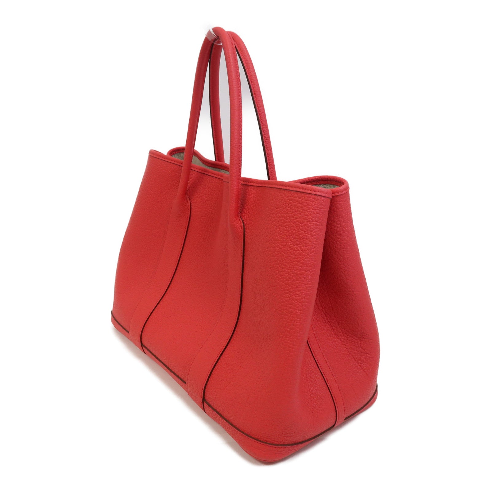 HERMES Clemence皮革Garden Party PM銀扣手挽袋Bougainvillea/杜鵑紅色