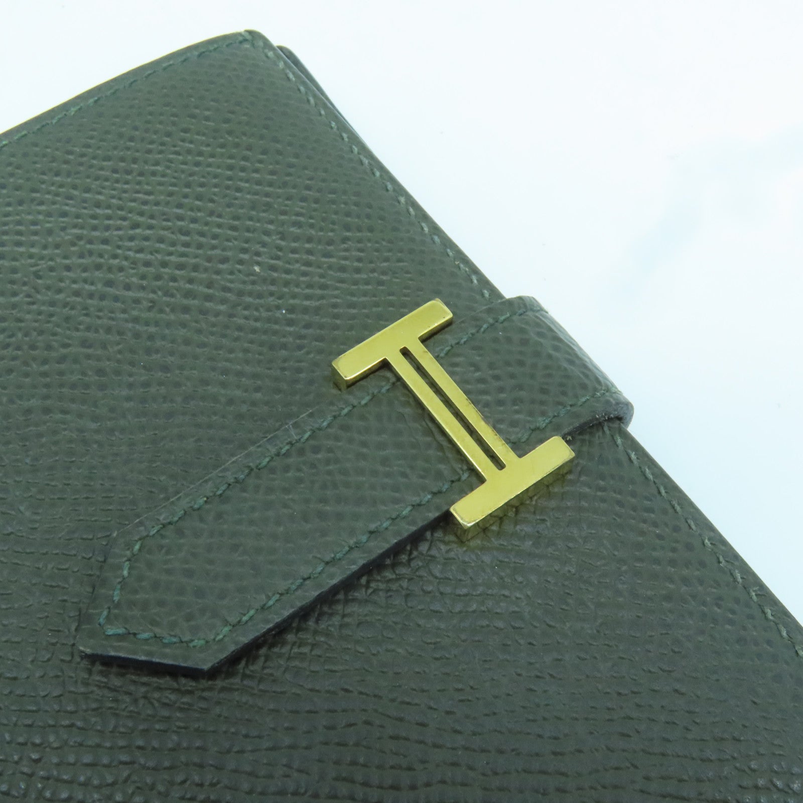 HERMES 【激減優惠】Epsom皮革Bearn Compact Wallet金扣錢包Canopee叢林綠色