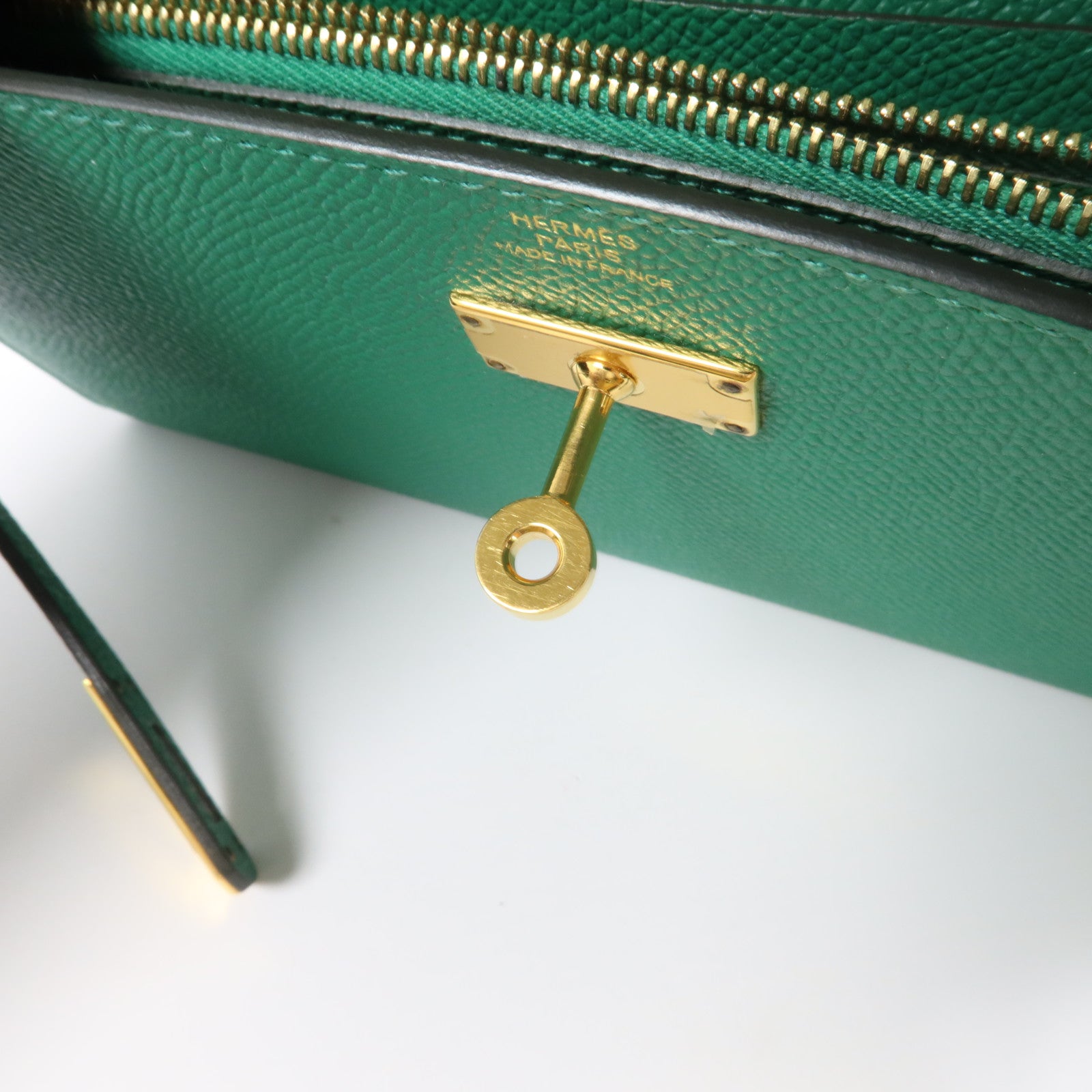 HERMES Epsom皮革Kelly Wallet金扣長錢包Vert Vertigo