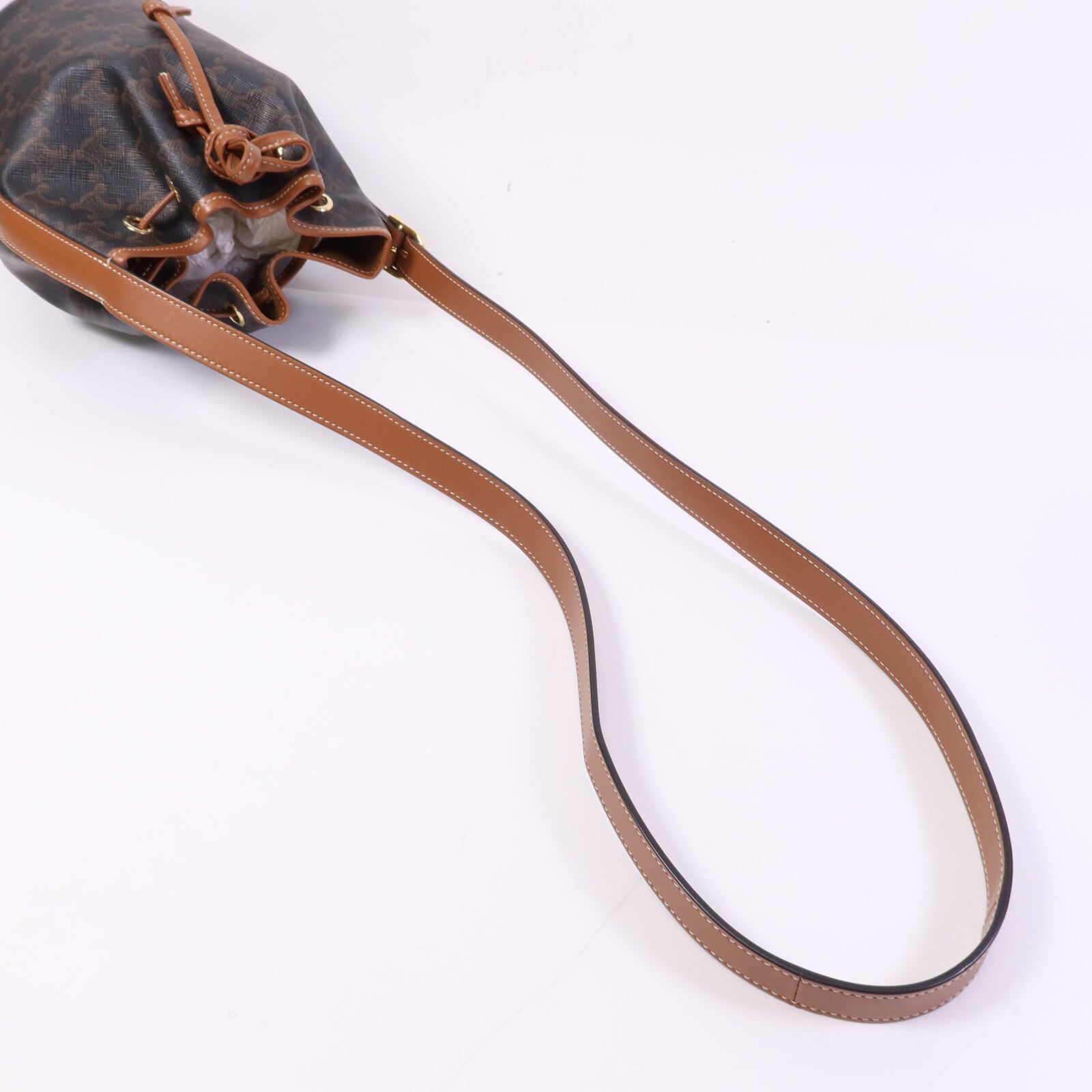 CELINE 塗層帆布Triomphe Drawstring Small Bucket金扣肩背袋