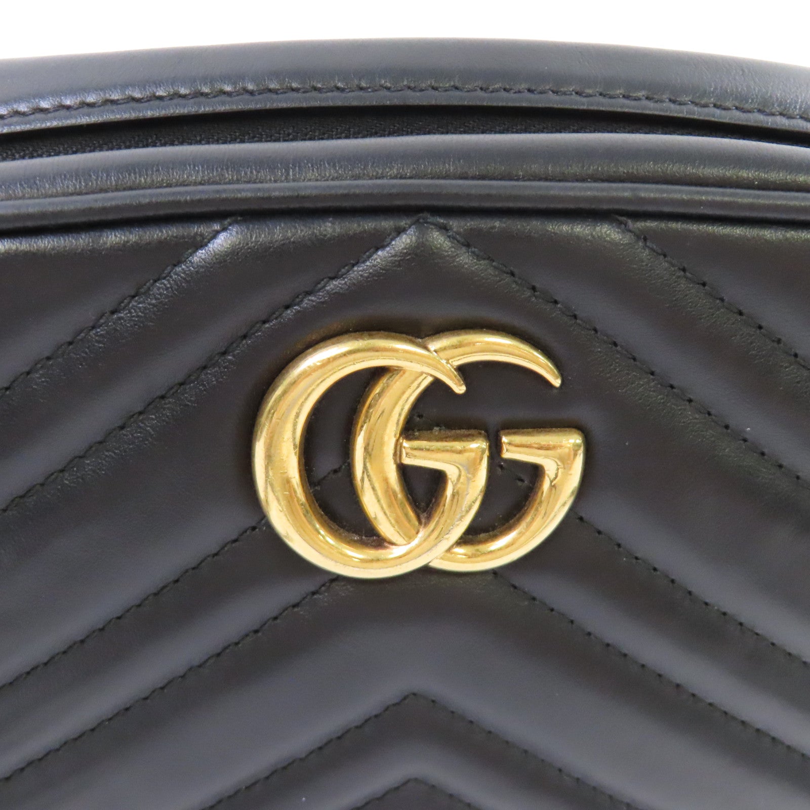 GUCCI Chevron皮革GG Marmont Mini Chain Shoulder Bag金扣肩背袋黑色