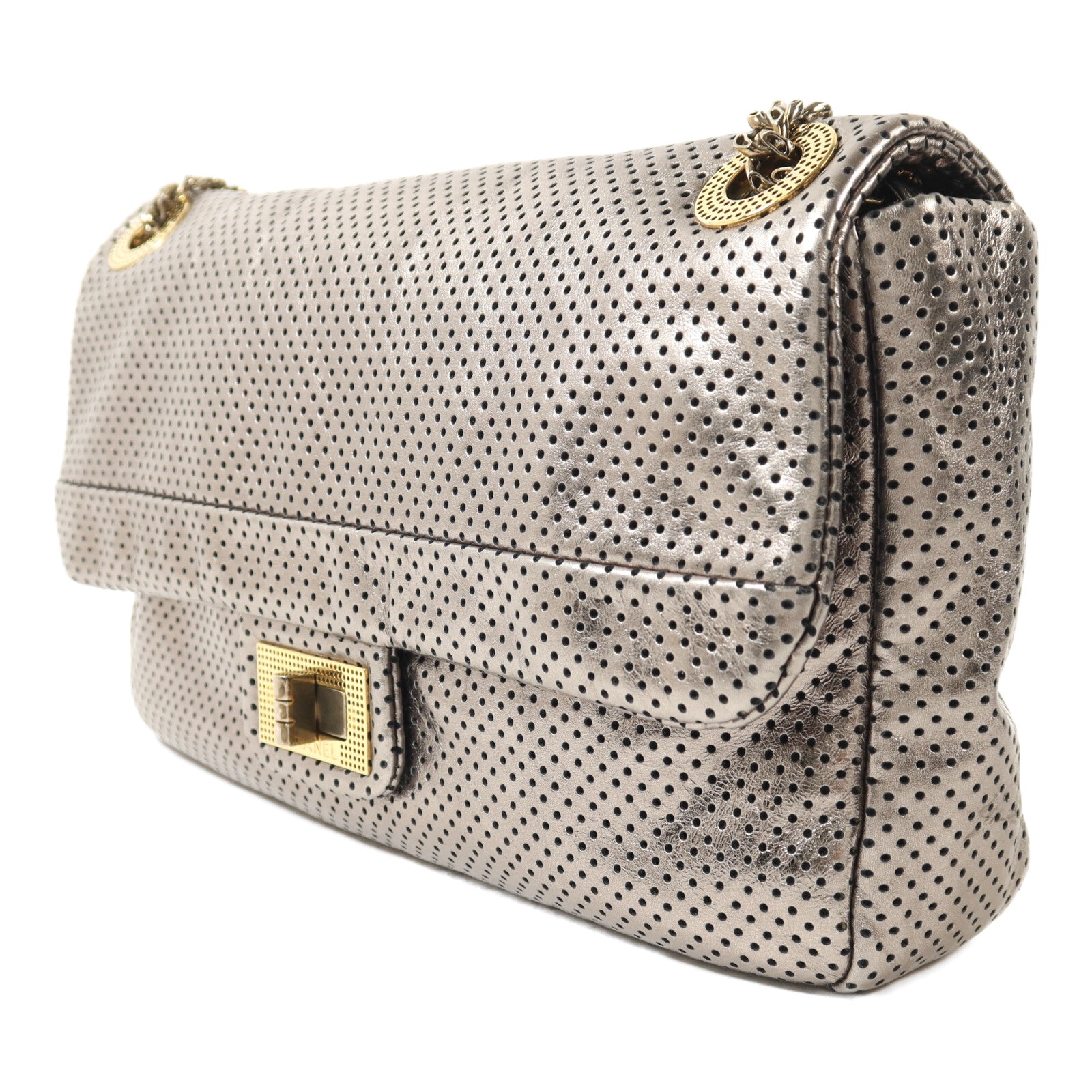 CHANEL 牛皮皮革2.55 Drill Flap Bag鏈帶肩背袋