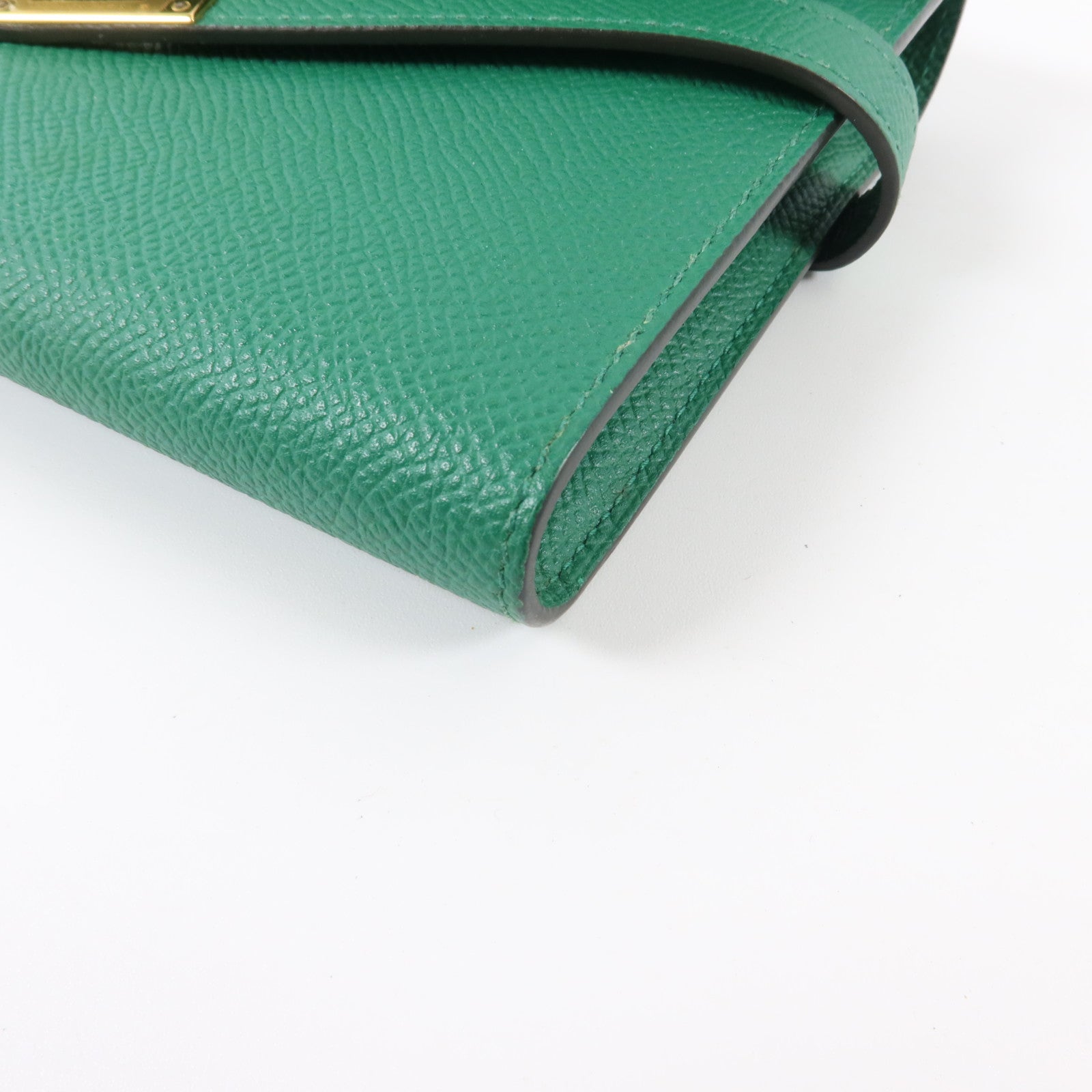 HERMES Epsom皮革Kelly Wallet金扣長錢包Vert Vertigo