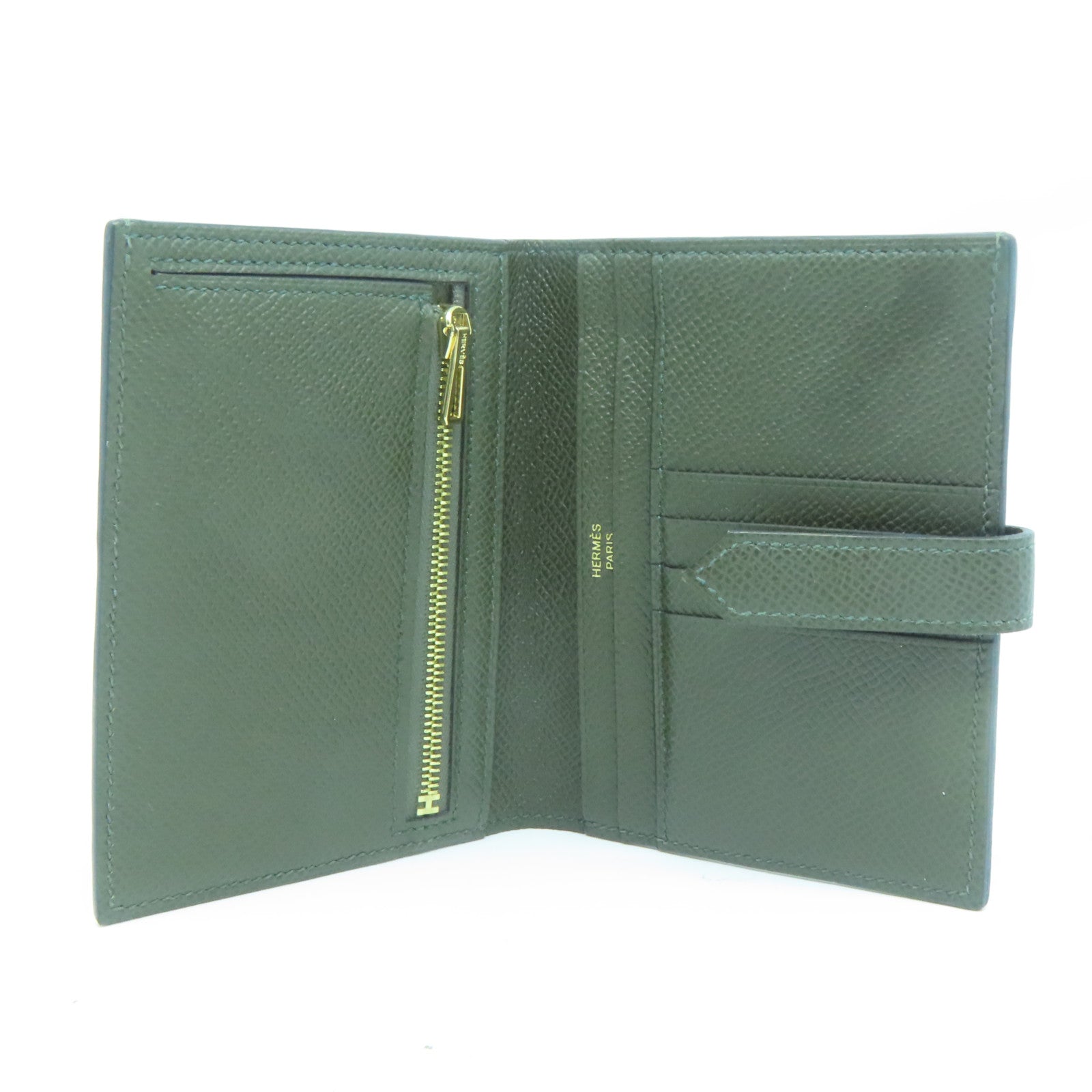HERMES 【激減優惠】Epsom皮革Bearn Compact Wallet金扣錢包Canopee叢林綠色
