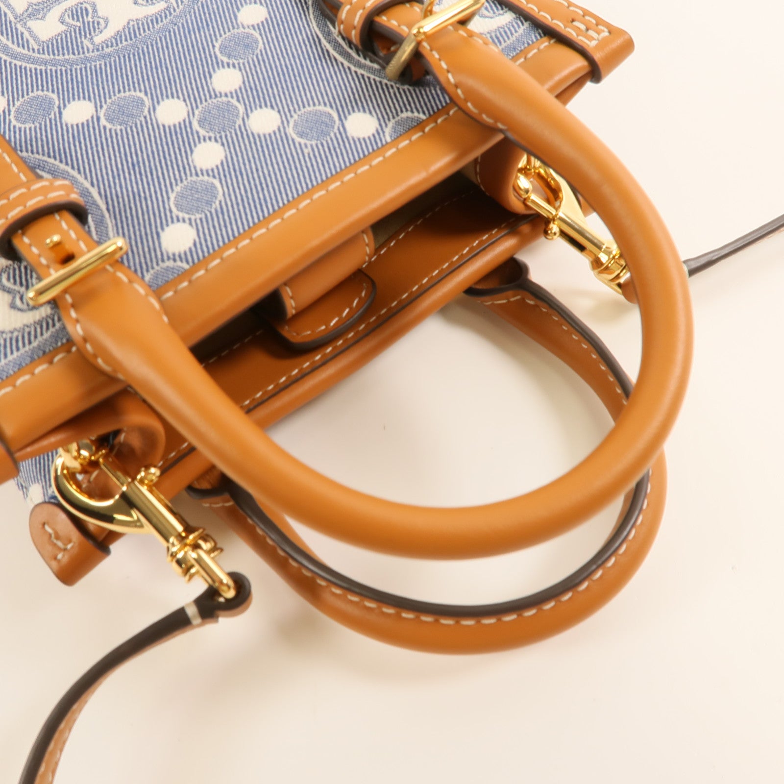 Tory Burch 帆布Mini T Monogram金扣手挽肩背兩用袋