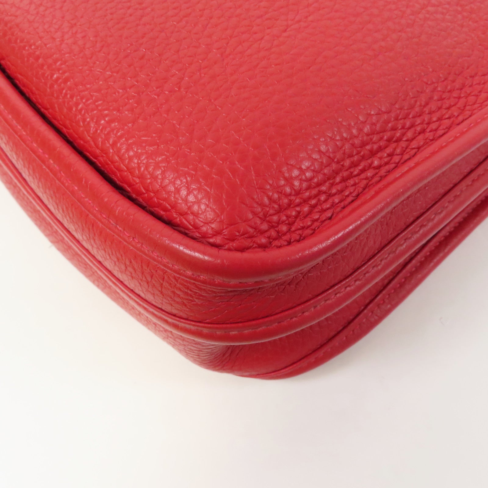 HERMES Clemence皮革Evelyne PM銀扣肩背袋Rouge Casaque法拉利紅色