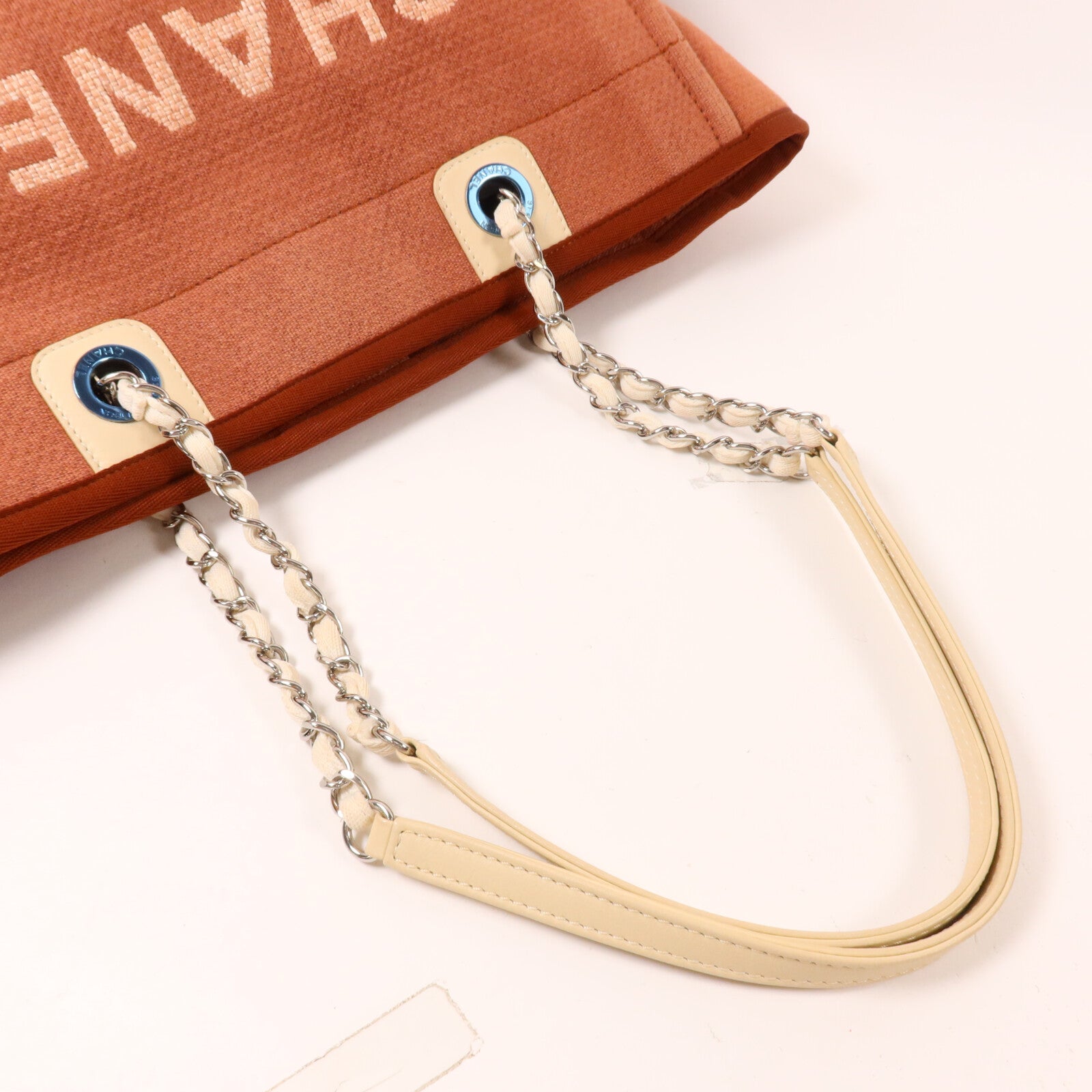 CHANEL 帆布Deauville Tote Bag鏈帶肩背袋