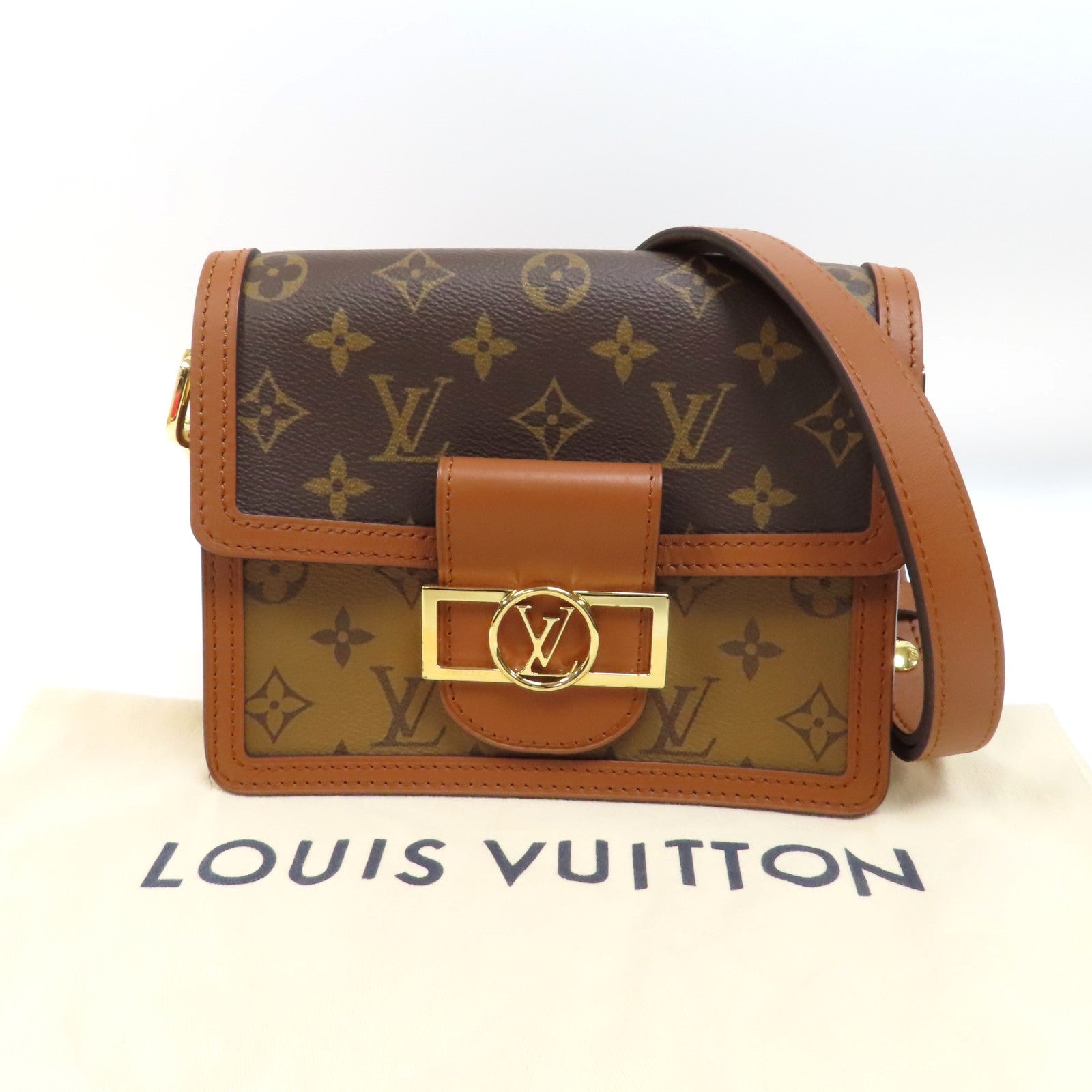 LOUIS VUITTON Monogram Dauphine金扣肩背袋啡色