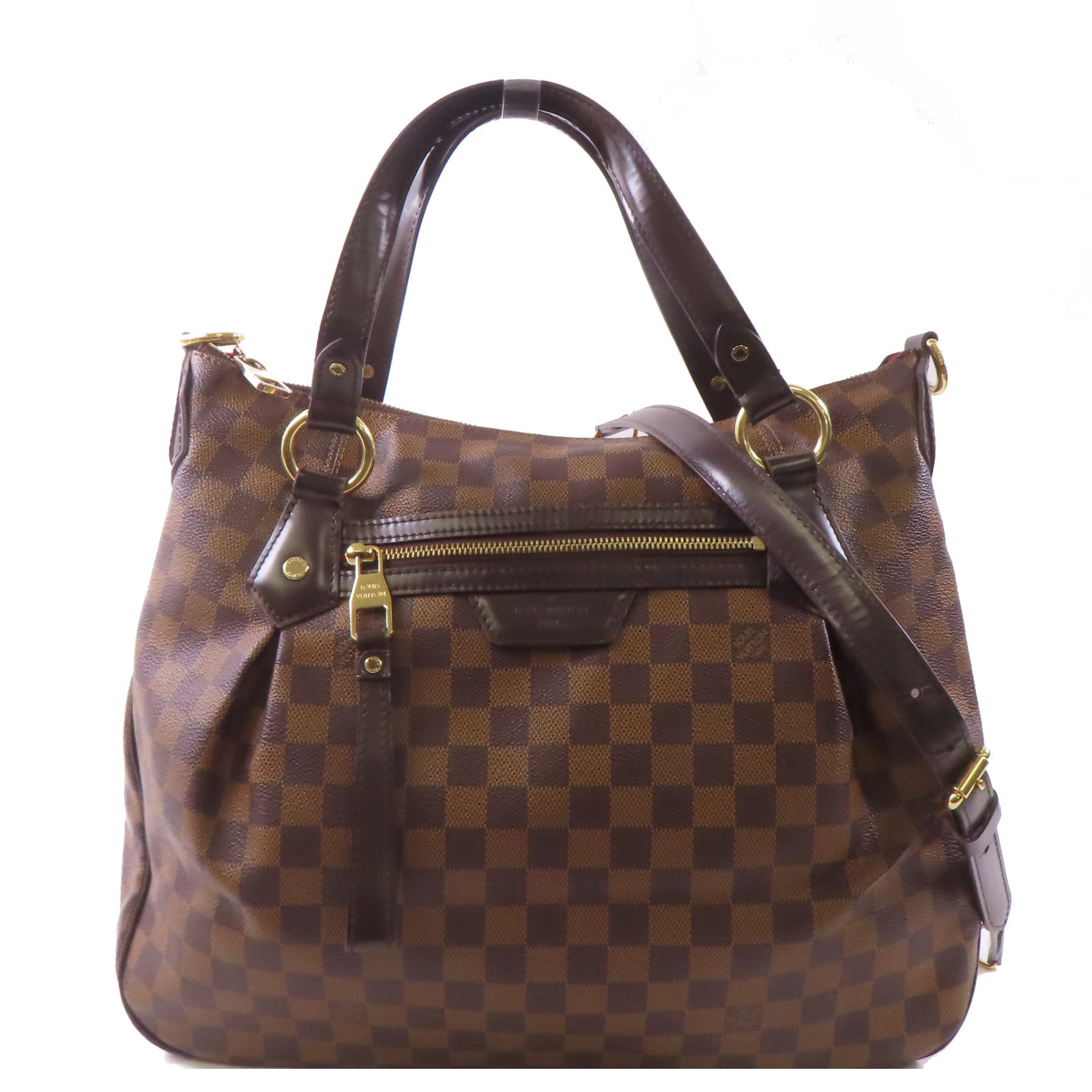 LOUIS VUITTON Damier Evora MM金扣手挽肩背兩用袋棕色
