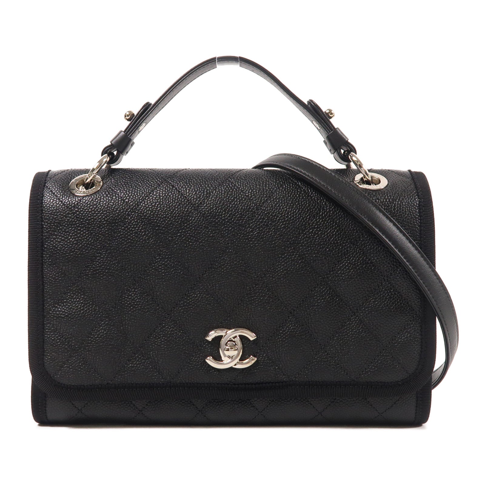 CHANEL CC SHW 2 Way Shoulder Bag Calfskin Leather Black