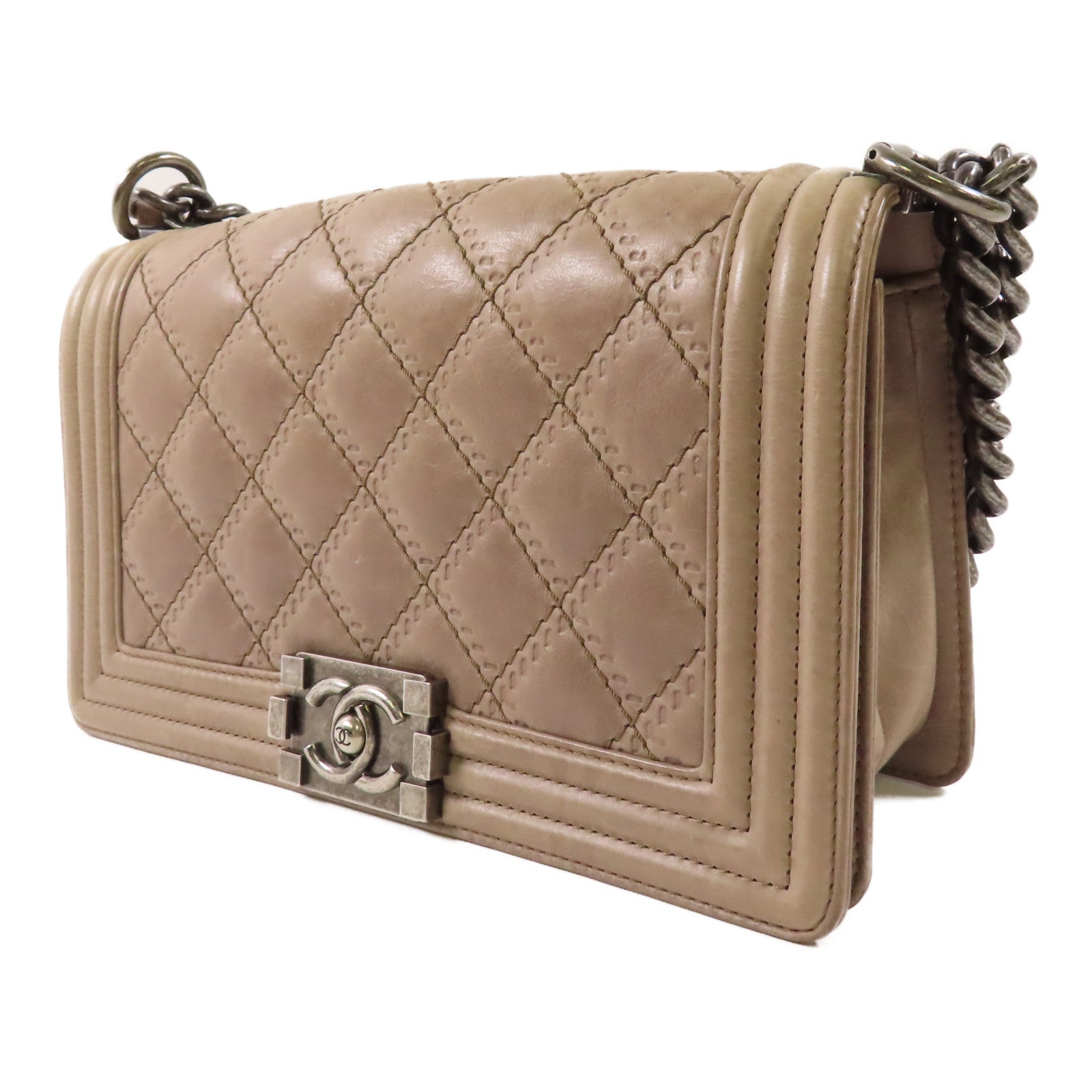 CHANEL 【激減優惠】牛皮皮革Boy 25銀扣鏈帶肩背袋