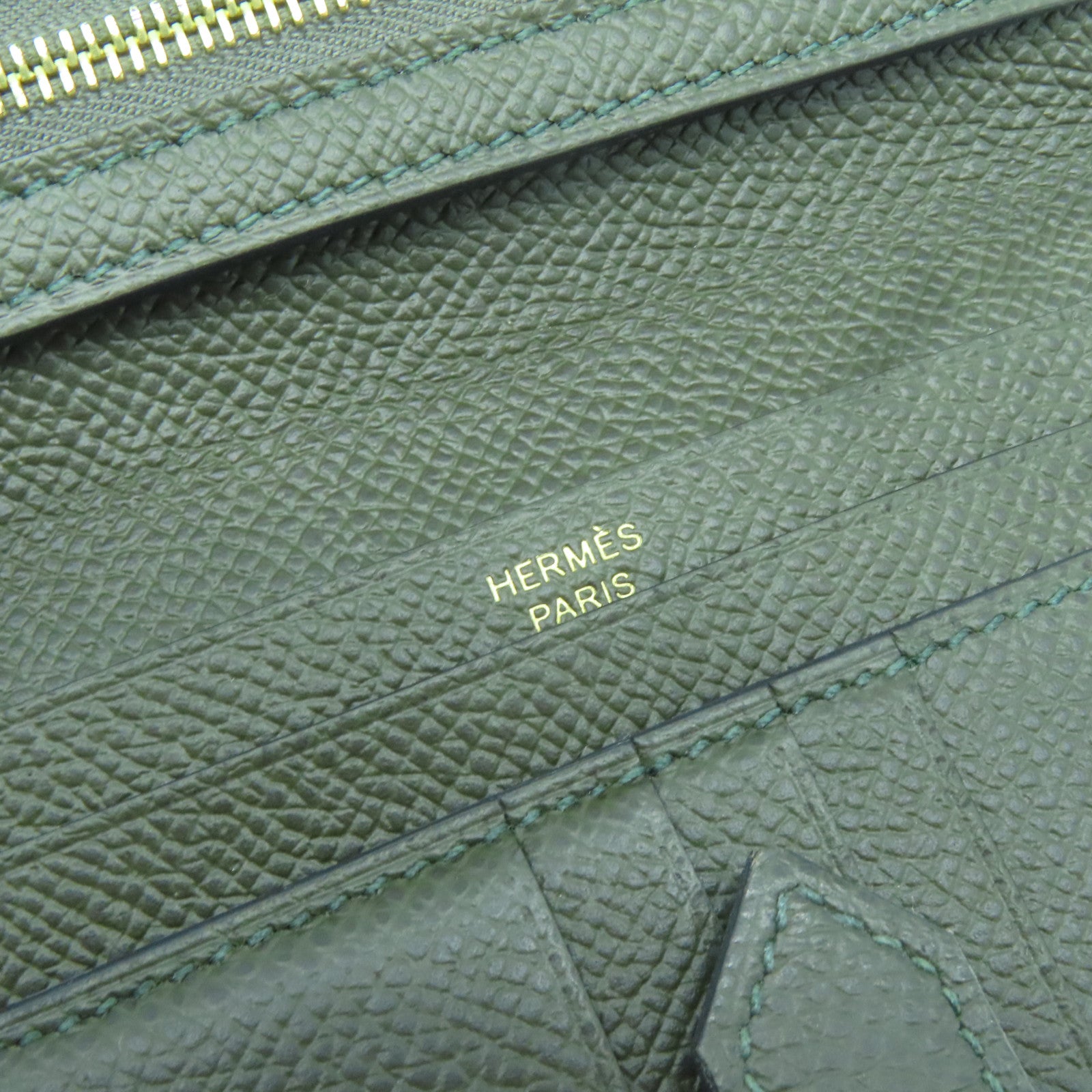 HERMES 【激減優惠】Epsom皮革Bearn Compact Wallet金扣錢包Canopee叢林綠色