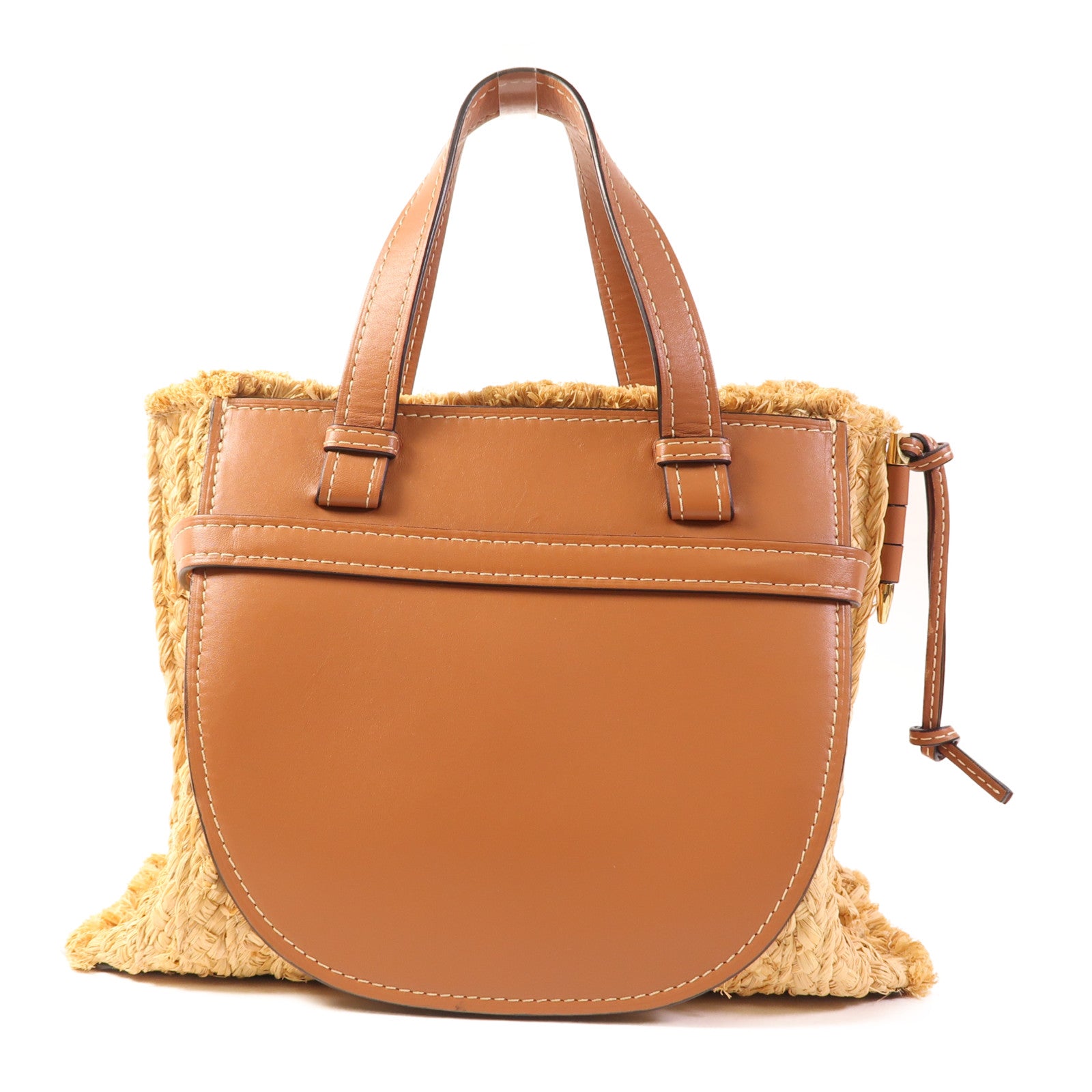 LOEWE 牛皮皮革/Raffia Small Gate Top Handle Bag金扣手挽肩背兩用袋