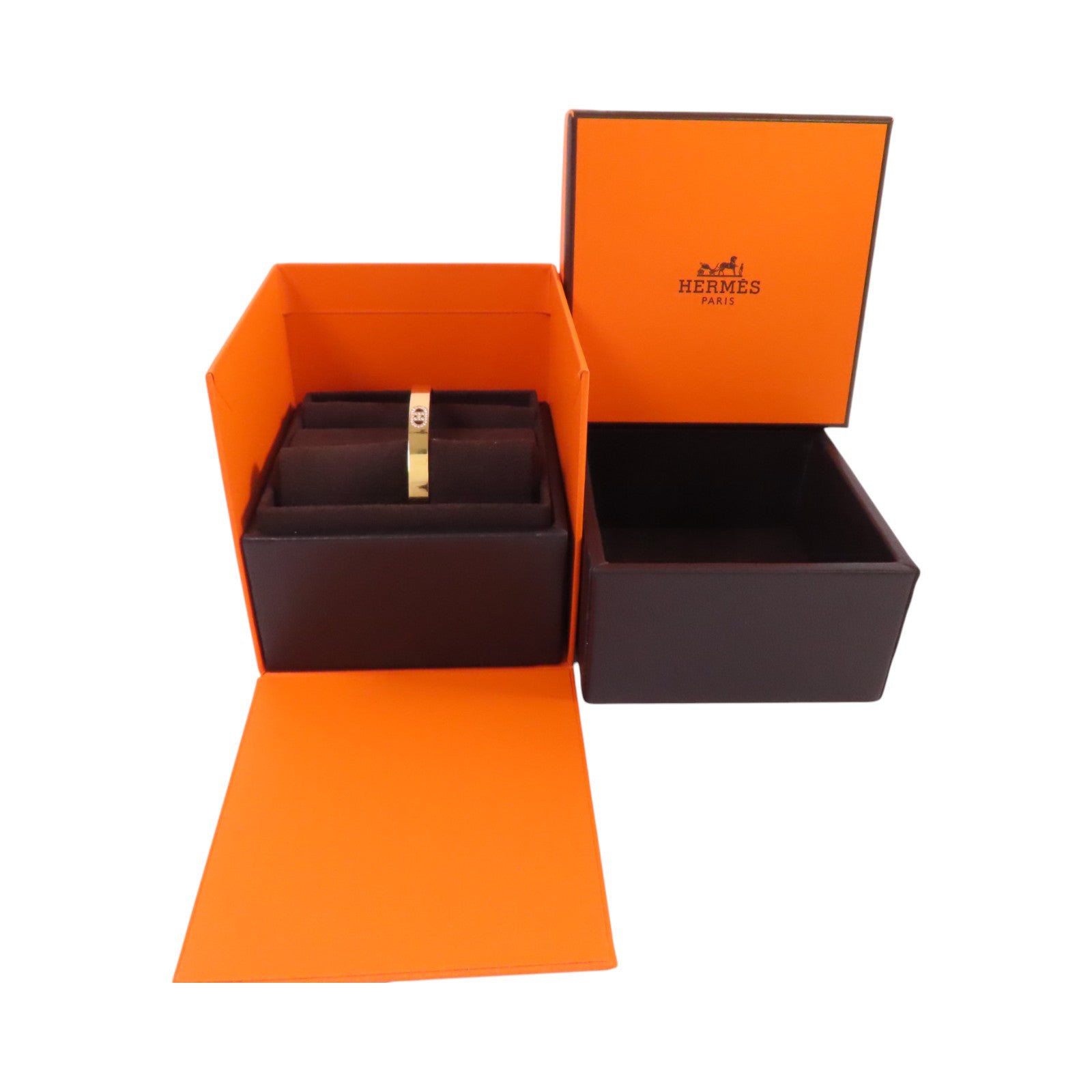 HERMES 18K玫瑰金/鑽石MiniChain D' Ancre Diamond Bangle金扣手鐲