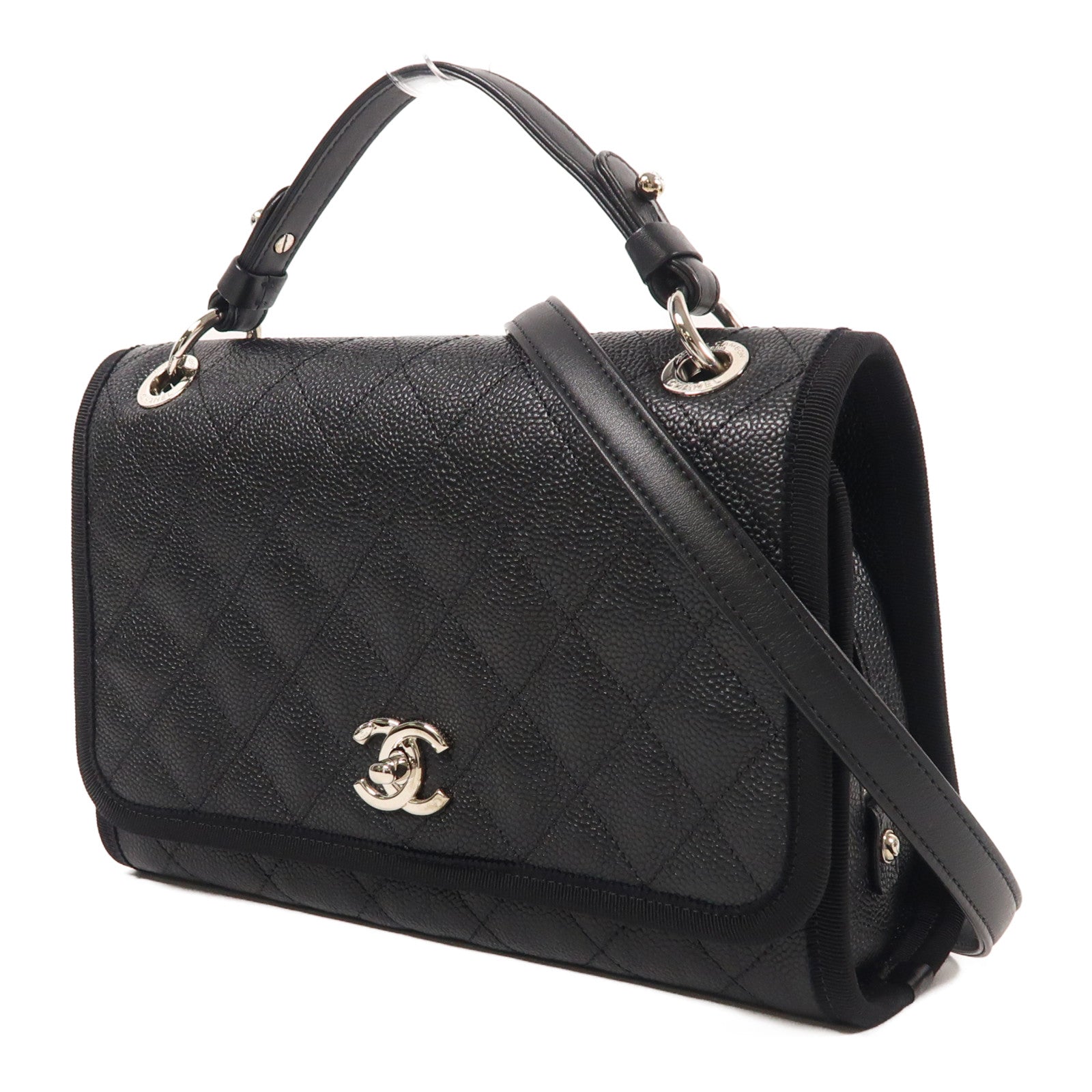 CHANEL CC SHW 2 Way Shoulder Bag Calfskin Leather Black