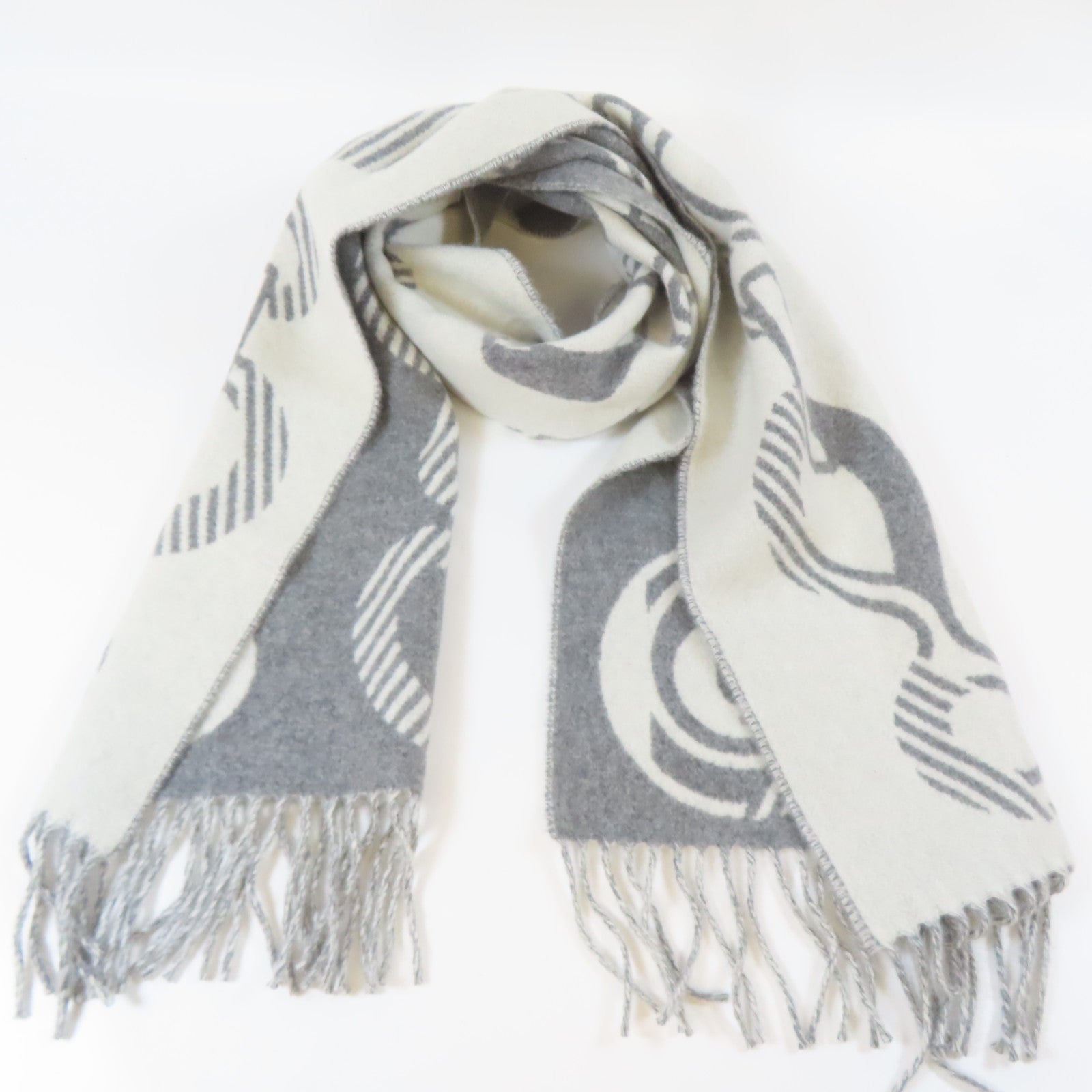 HERMES 羊絨Scarf圍巾白色/灰色