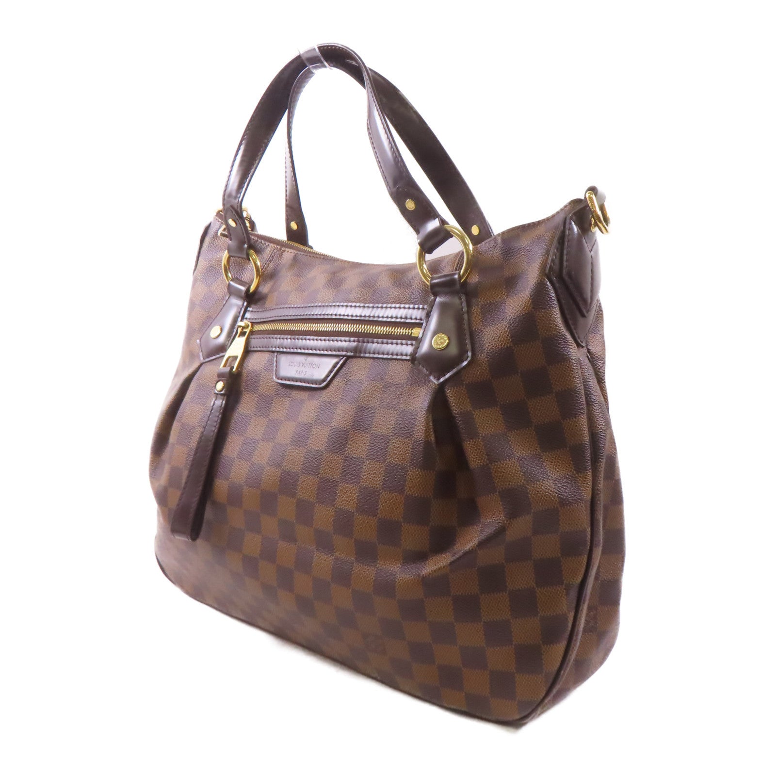 LOUIS VUITTON Damier Evora MM金扣手挽肩背兩用袋棕色