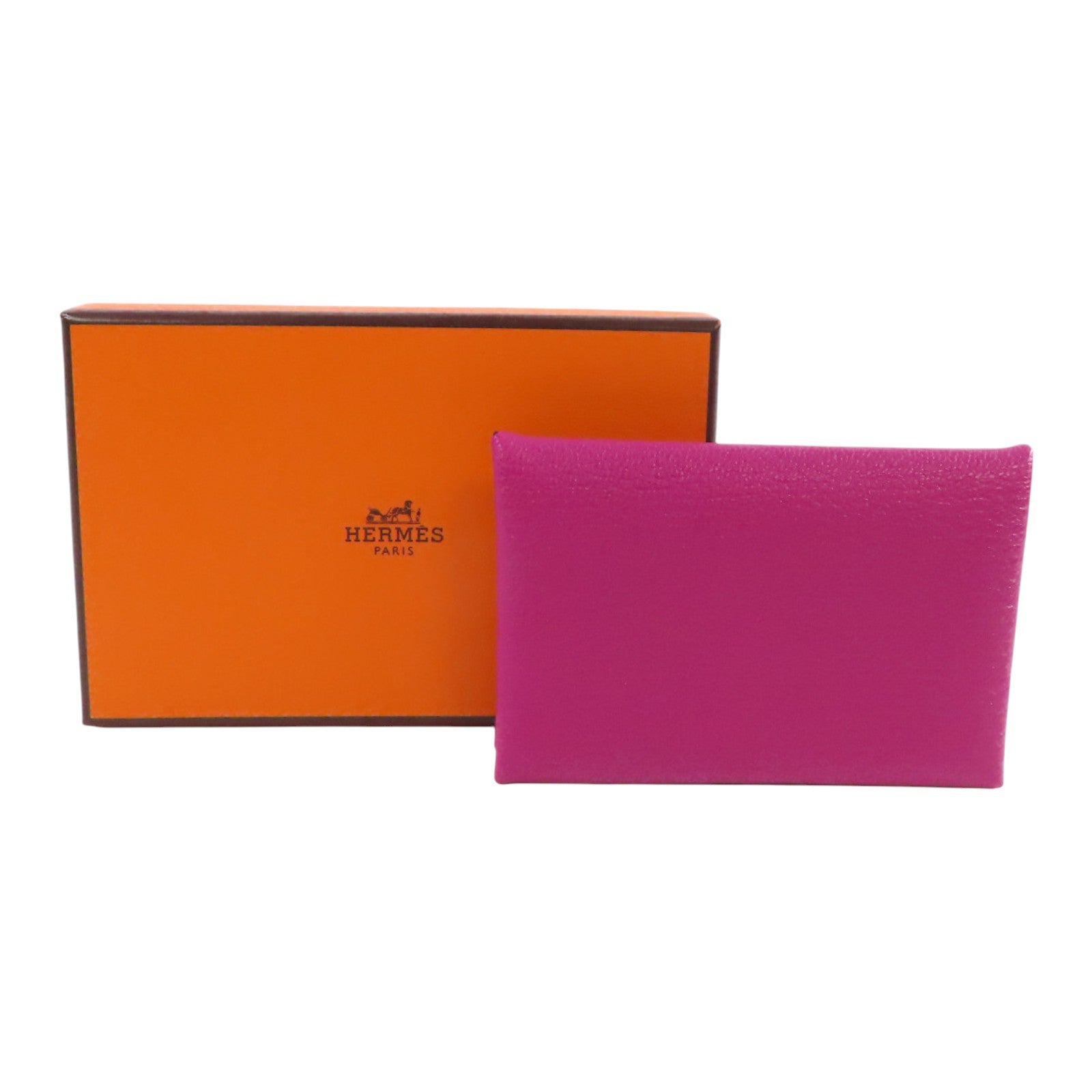 HERMES PHW Calvi Card Case Card Holder Chevre Leather