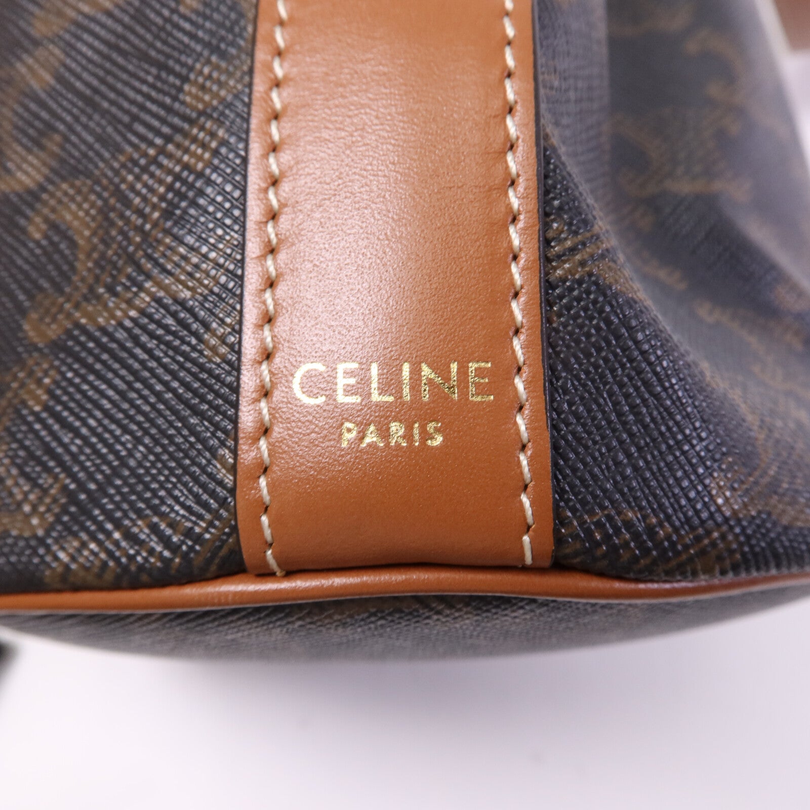CELINE 塗層帆布Triomphe Drawstring Small Bucket金扣肩背袋