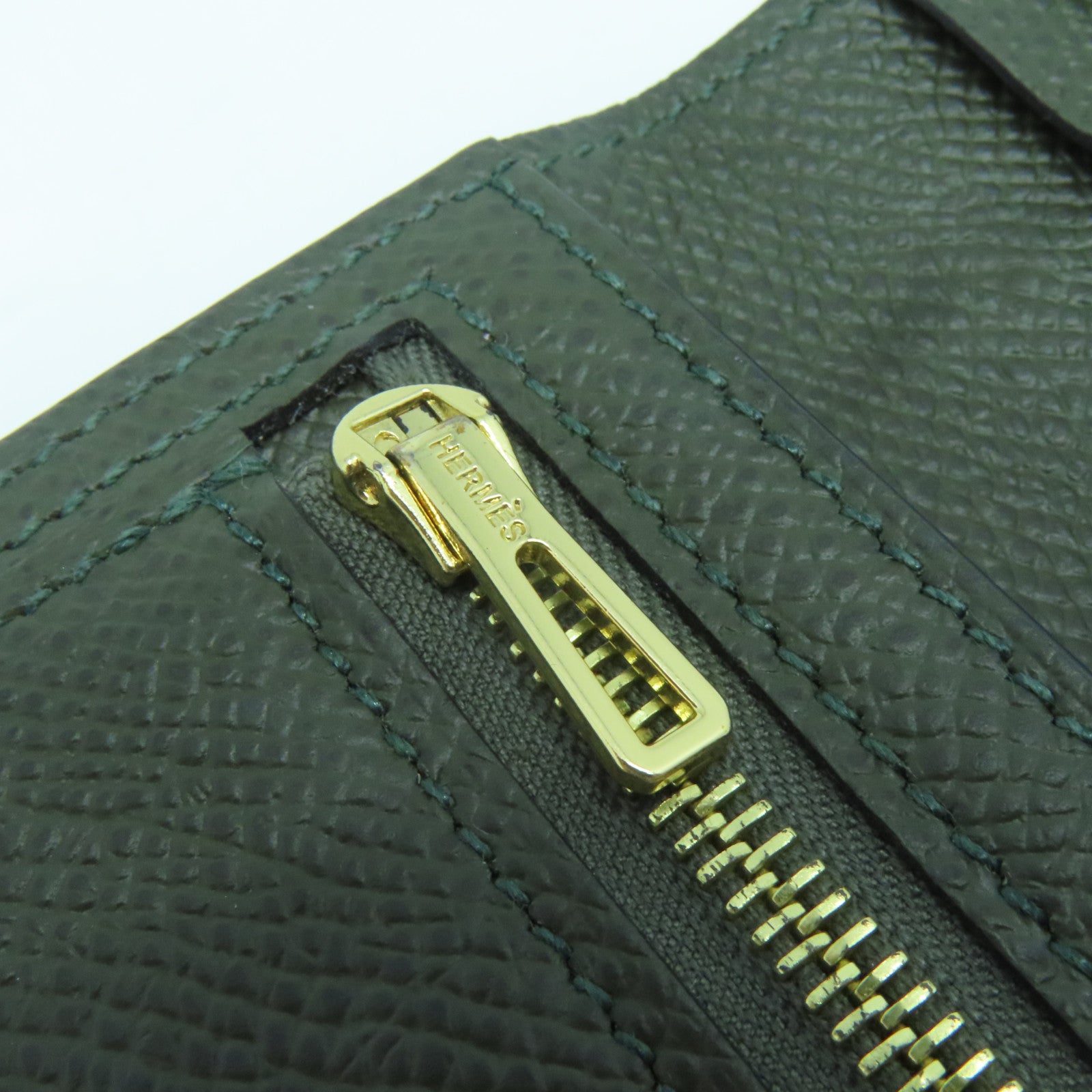 HERMES 【激減優惠】Epsom皮革Bearn Compact Wallet金扣錢包Canopee叢林綠色