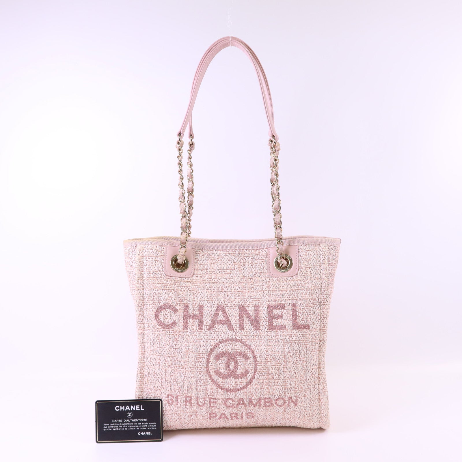 CHANEL 帆布Tote Bag金扣鏈帶手挽袋