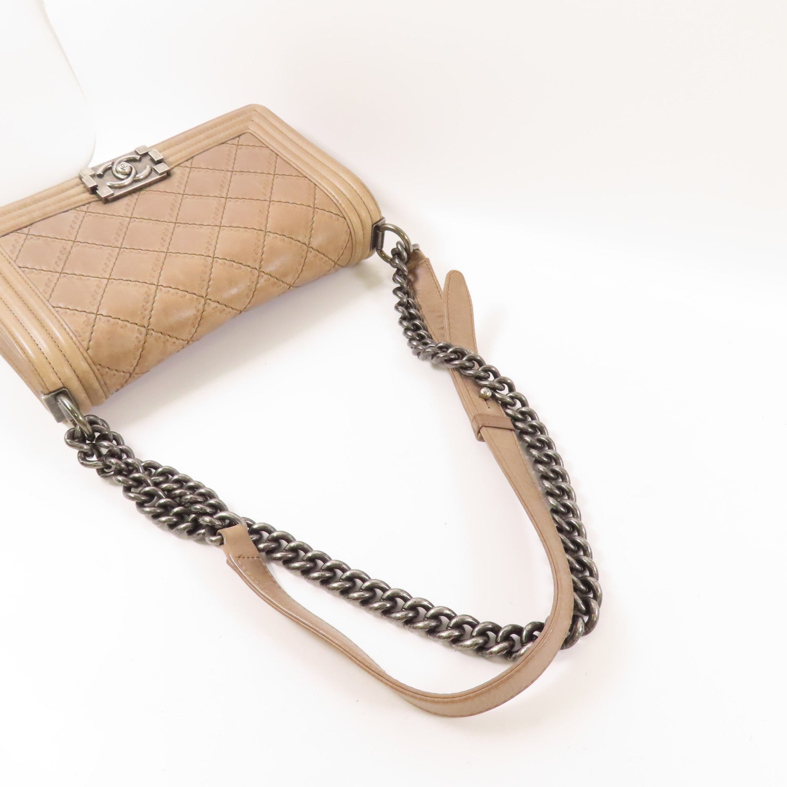 CHANEL 【激減優惠】牛皮皮革Boy 25銀扣鏈帶肩背袋