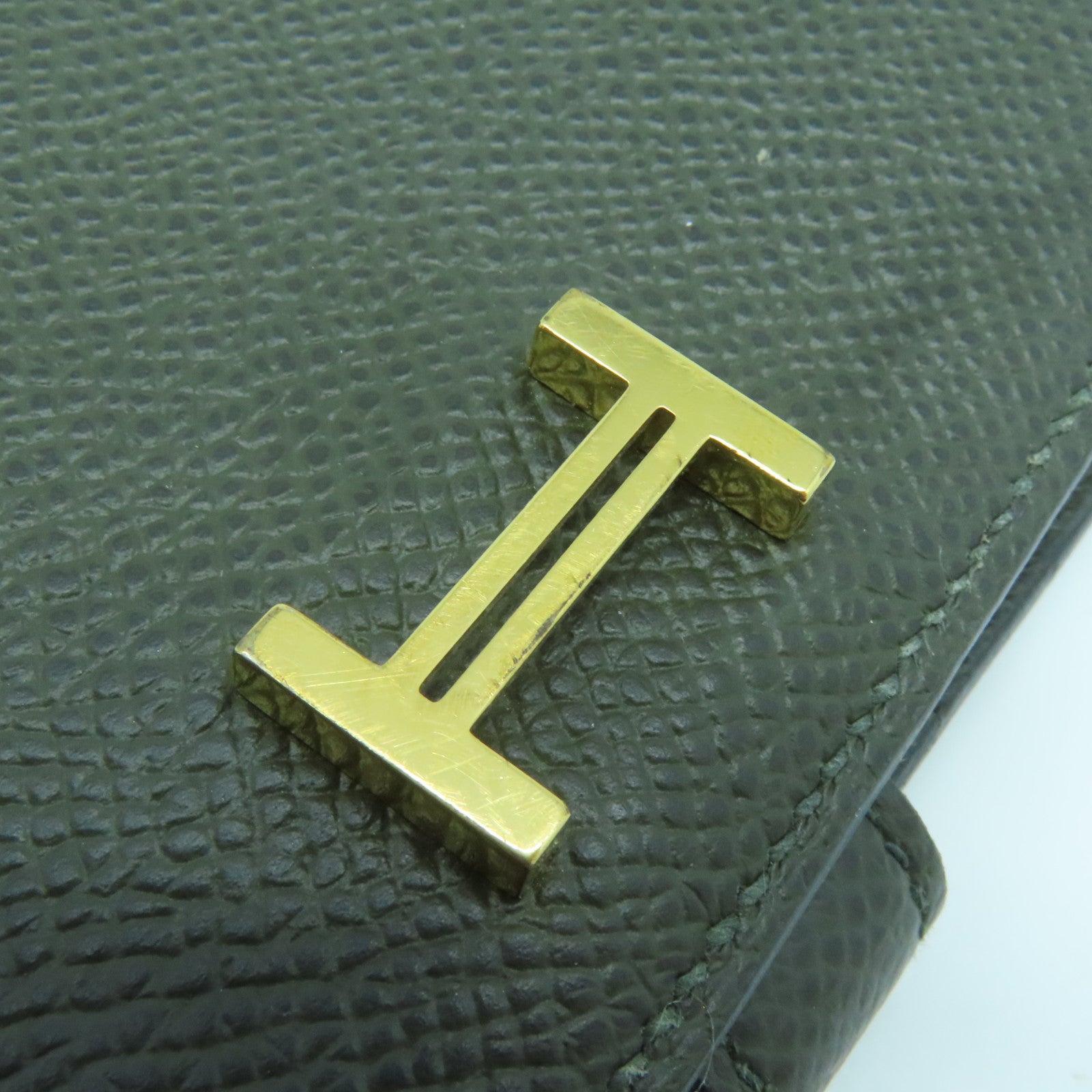HERMES 【激減優惠】Epsom皮革Bearn Compact Wallet金扣錢包Canopee叢林綠色