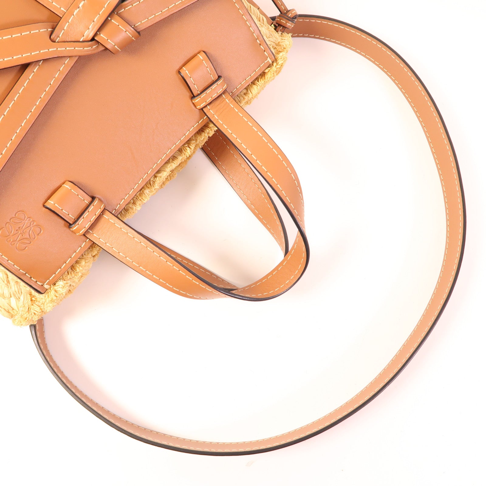 LOEWE 牛皮皮革/Raffia Small Gate Top Handle Bag金扣手挽肩背兩用袋