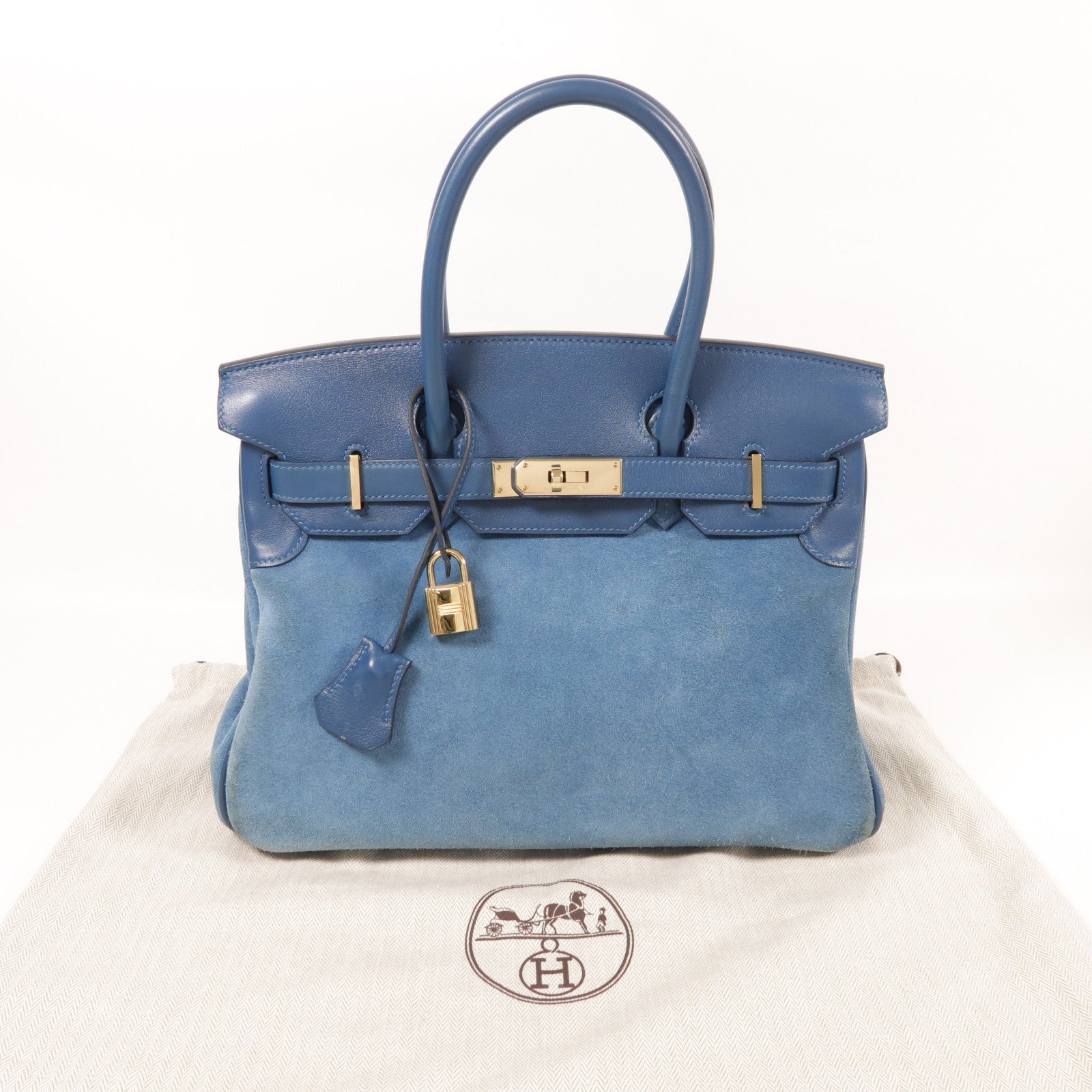 HERMES 【激減優惠】Swift皮革/Doblis Suede皮革Birkin 30金扣手挽袋
