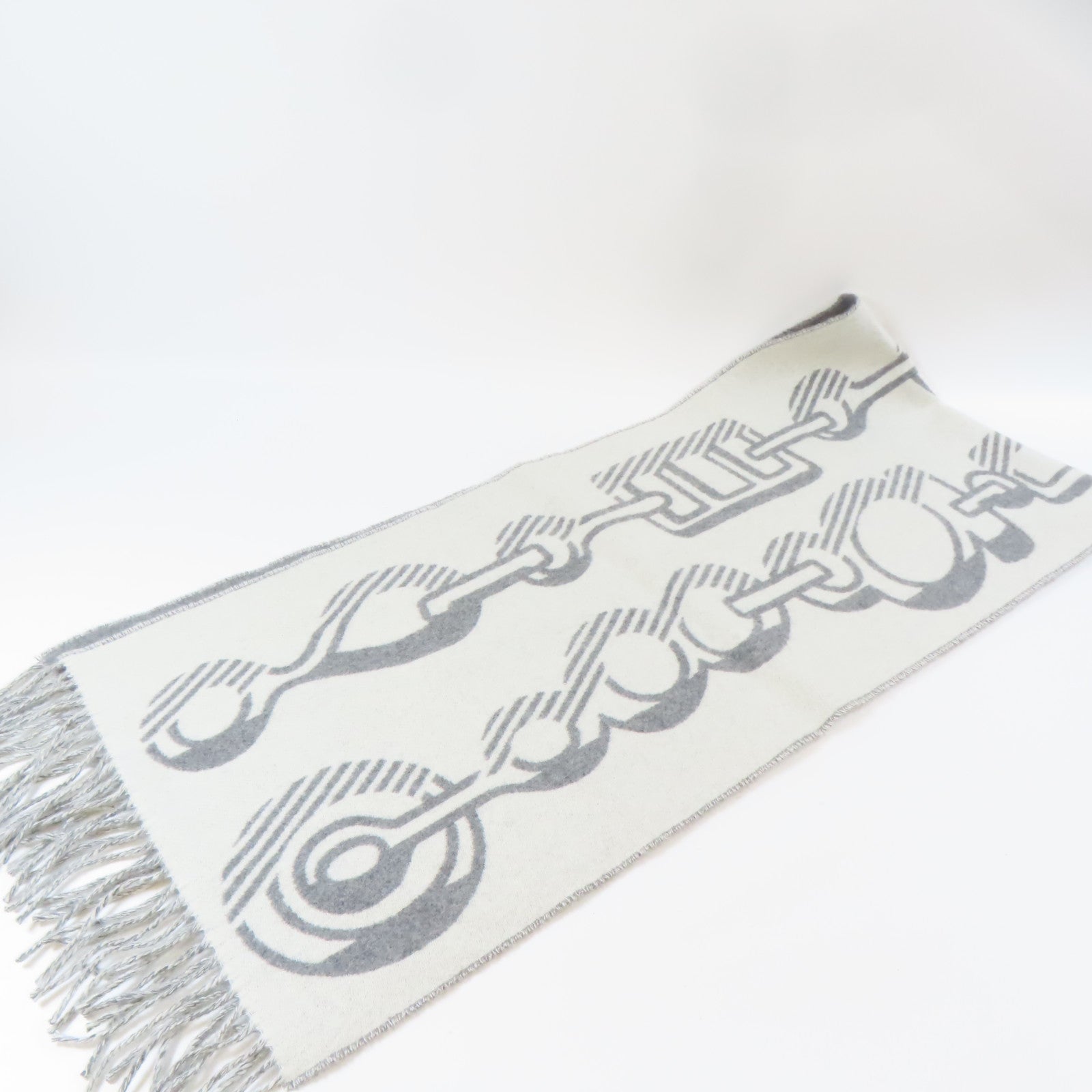HERMES 羊絨Scarf圍巾白色/灰色