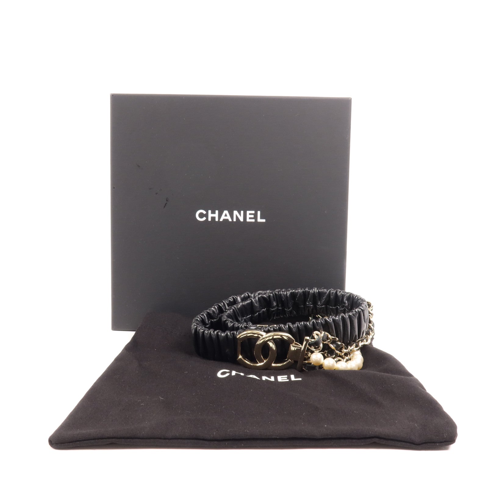CHANEL 羊皮皮革Belt金扣皮帶