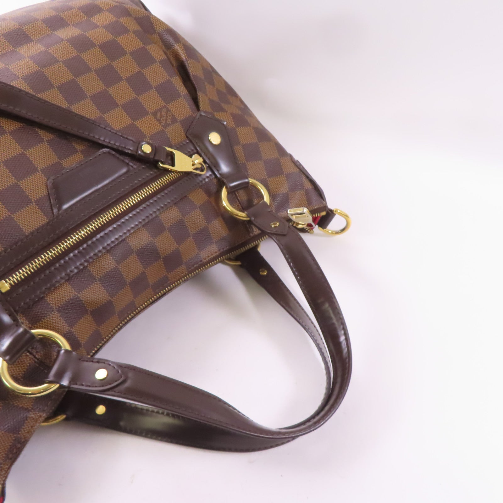 LOUIS VUITTON Damier Evora MM金扣手挽肩背兩用袋棕色