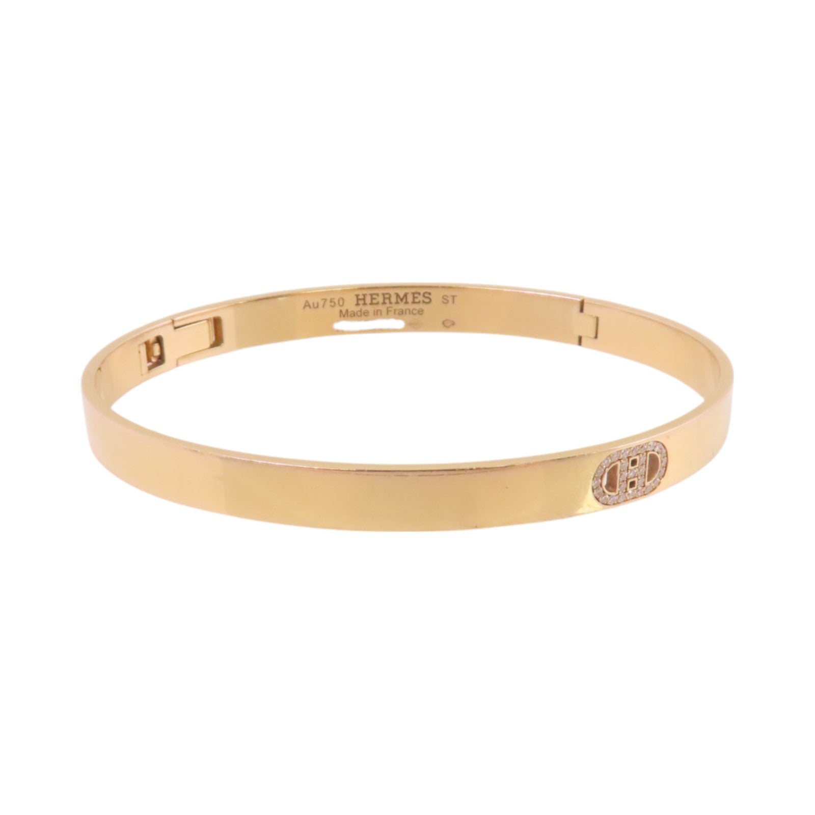 HERMES 18K玫瑰金/鑽石MiniChain D' Ancre Diamond Bangle金扣手鐲