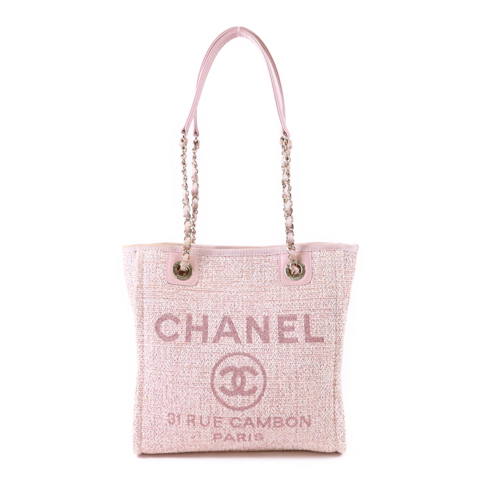 CHANEL 帆布Tote Bag金扣鏈帶手挽袋